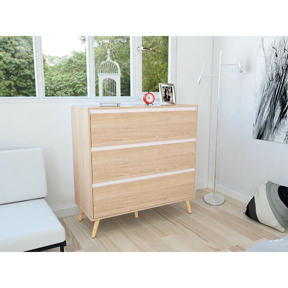 Organizador Durham, Beige y Blanco, con Tres Cajones Amplios y Patas En Madera