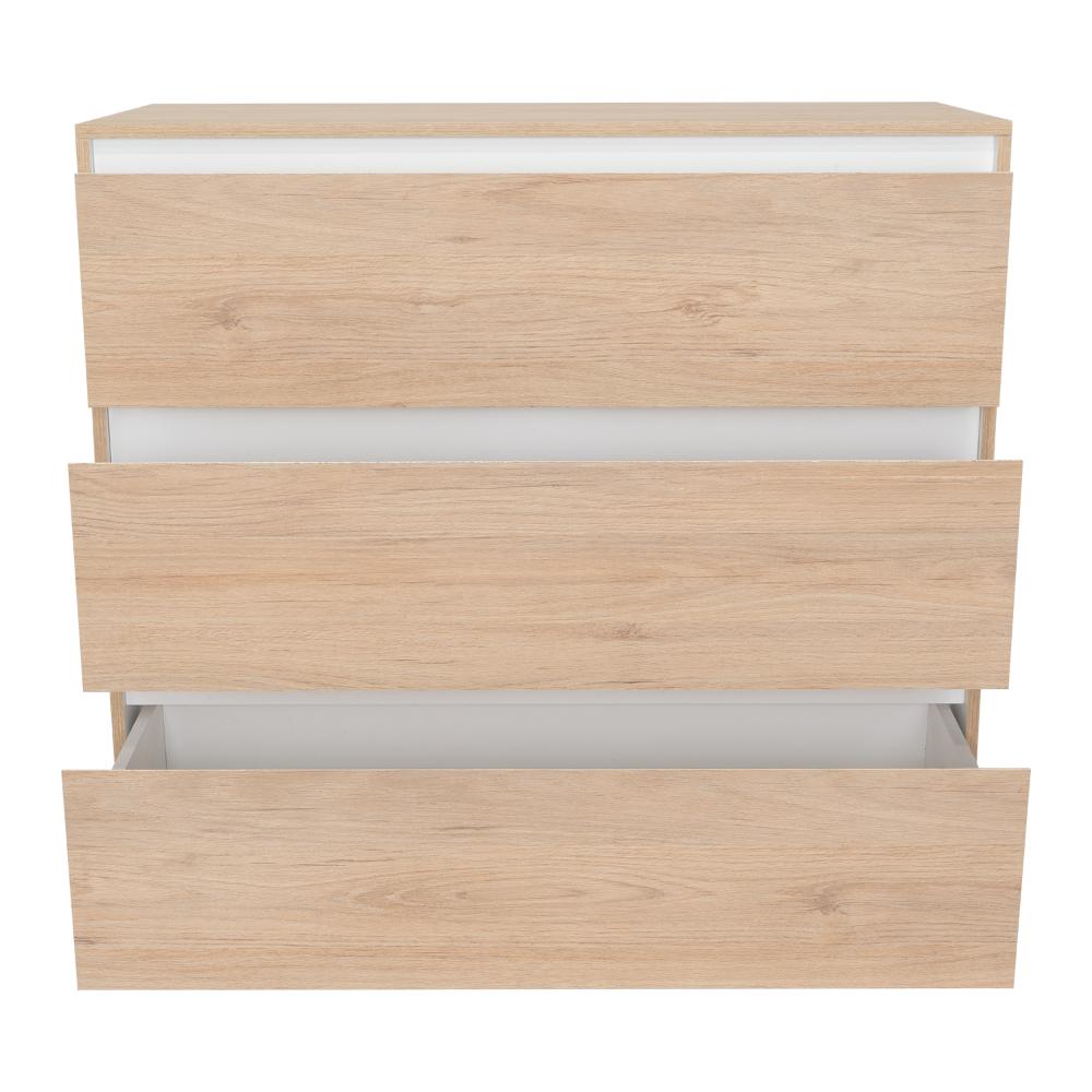 Organizador Durham, Beige y Blanco, con Tres Cajones Amplios y Patas En Madera