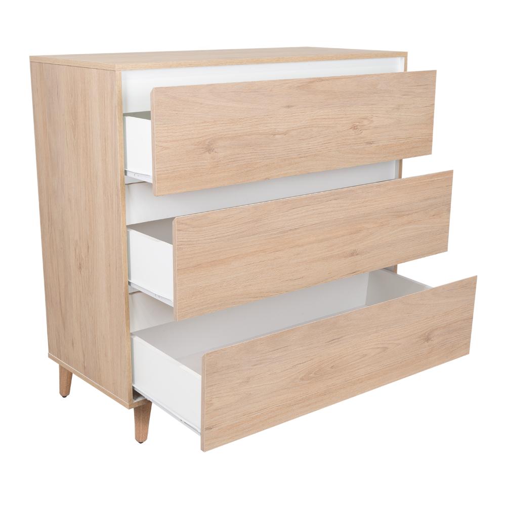 Organizador Durham, Beige y Blanco, con Tres Cajones Amplios y Patas En Madera