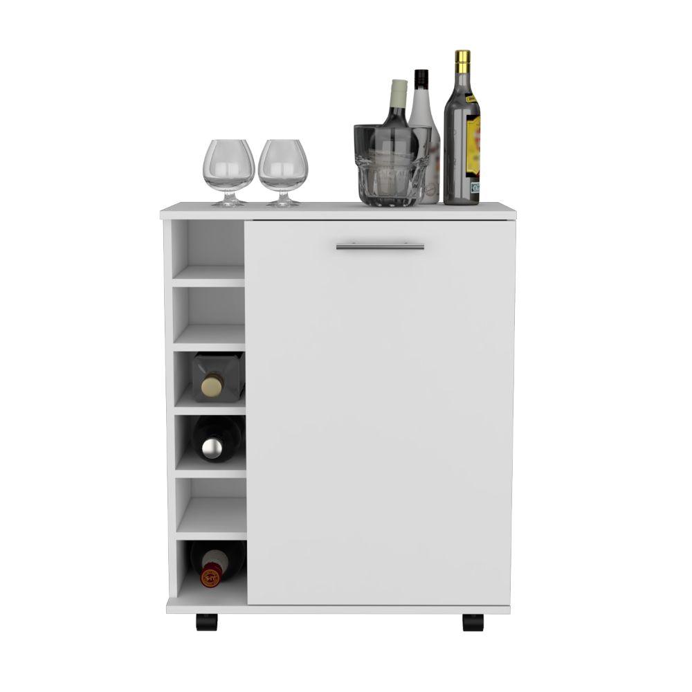 Carro Bar Wick, Blanco, Con Ruedas Y Una Puerta - VIRTUAL MUEBLES