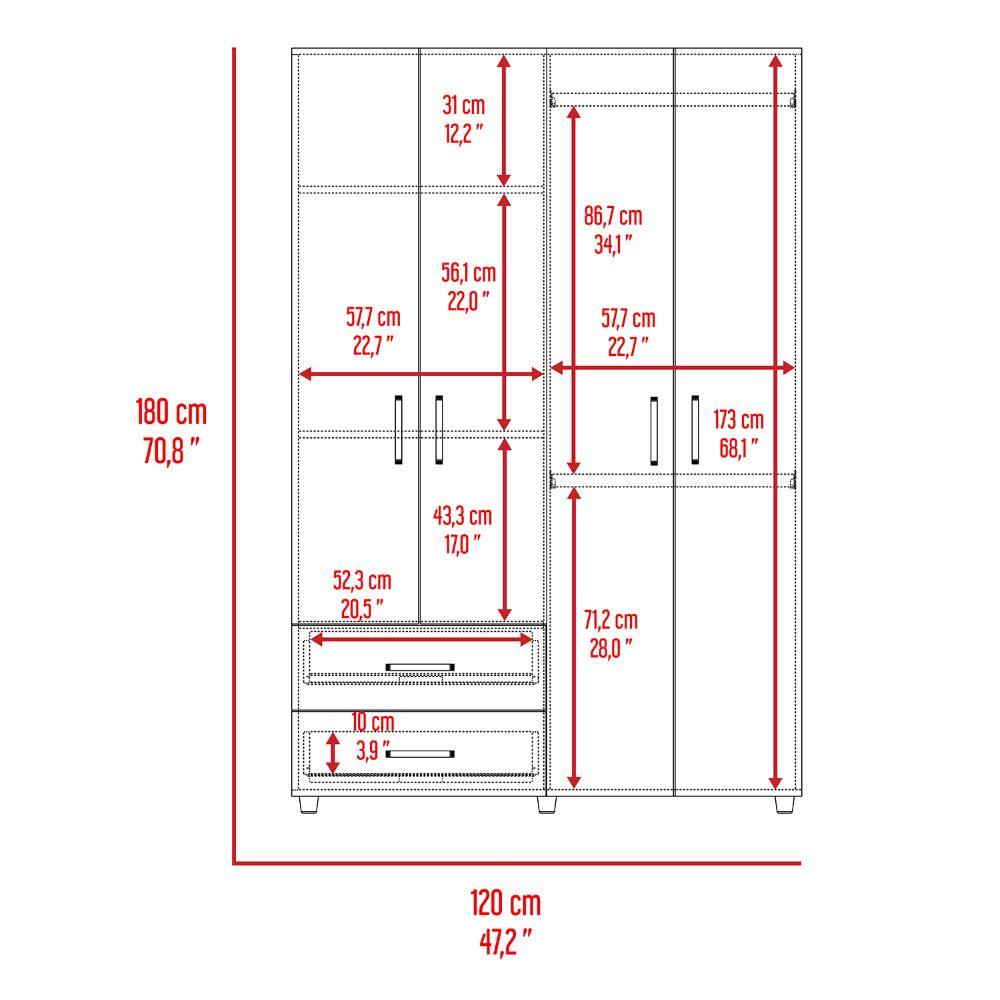 Closet Arkola, Humo y Blanco Duqueza, con Dos Cajones Organizadores y Cuatro Puertas Abatibles - VIRTUAL MUEBLES