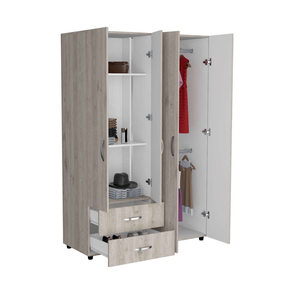 Closet Arkola, Humo y Blanco Duqueza, con Dos Cajones Organizadores y Cuatro Puertas Abatibles - VIRTUAL MUEBLES