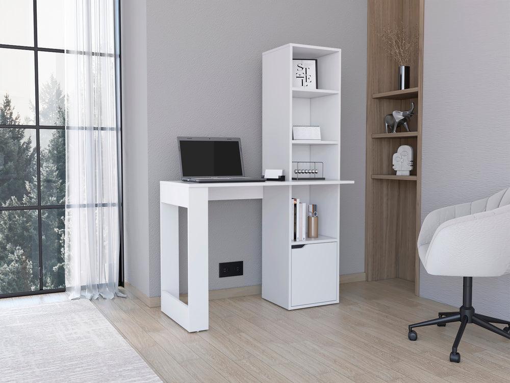 Escritorio Kandis, Blanco Duqueza, con cinco entrepaños y gran espacio de almacenamiento ZF - VIRTUAL MUEBLES