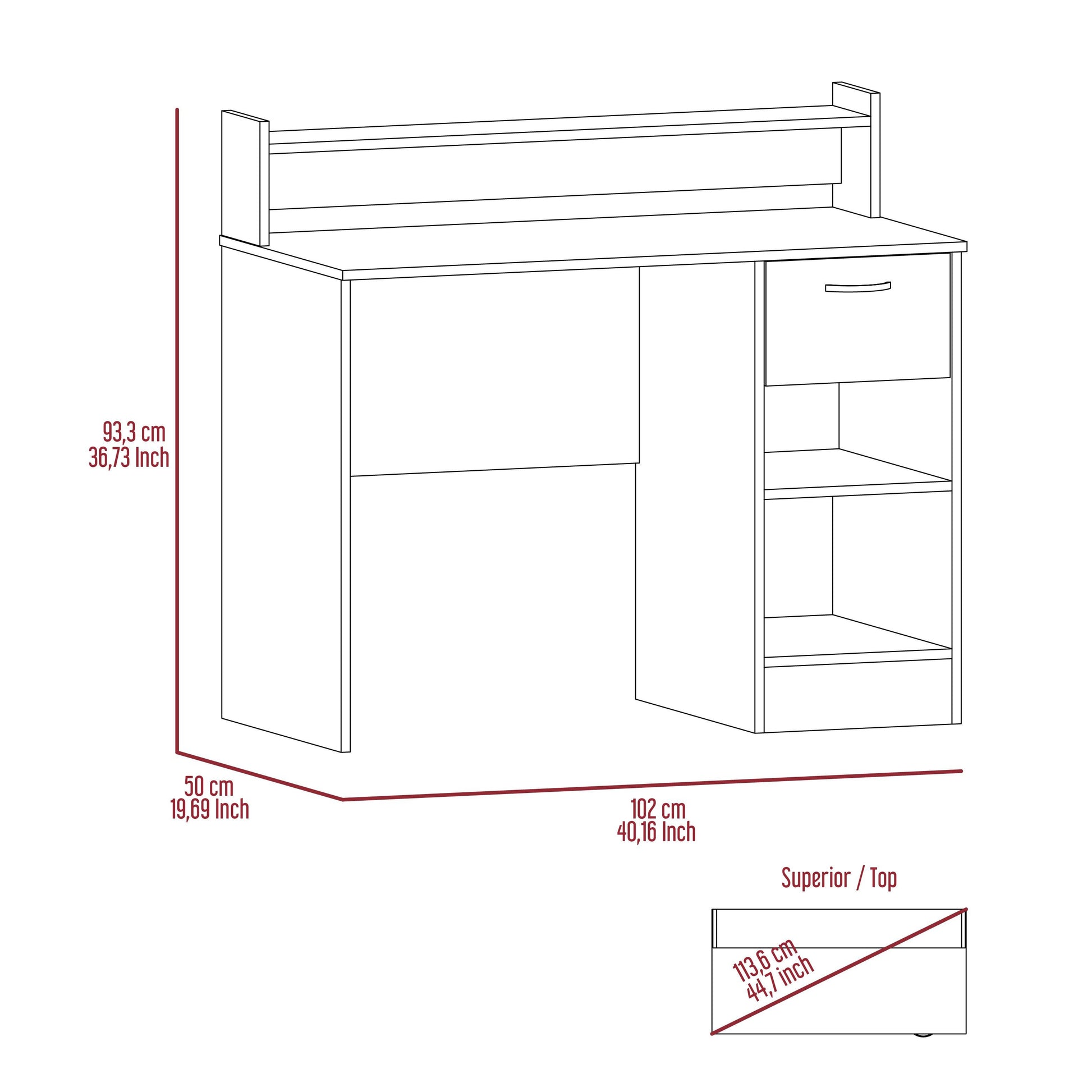 Escritorio Tulk, Gris, con Un Cajón Archivado y Dos Entrepaños ZF - VIRTUAL MUEBLES