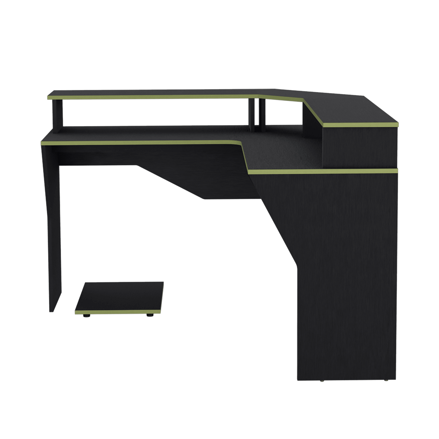 Escritorio Gamer Invictor, Wengue y Verde, con Espacio Adicional para Pantallas - VIRTUAL MUEBLES