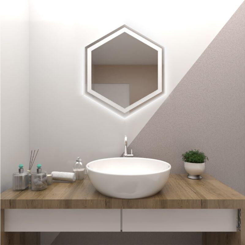 Espejo Hexagonal Wolf color Gris para Sala o Baño.