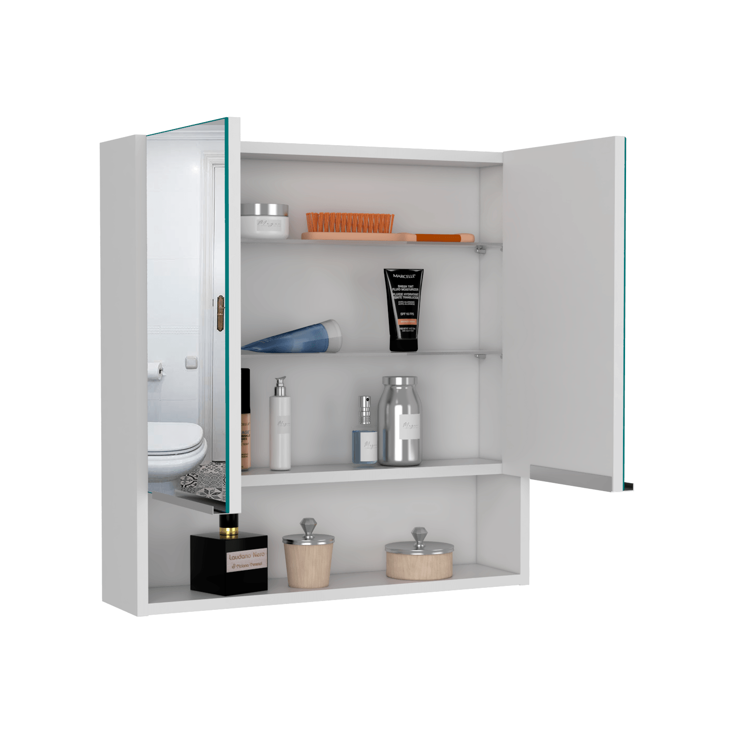 Gabinete de Baño Rawana, Blanco, Incluye Espejo y Entrepaños Para Guardar Objetos de Aseo ZF - VIRTUAL MUEBLES