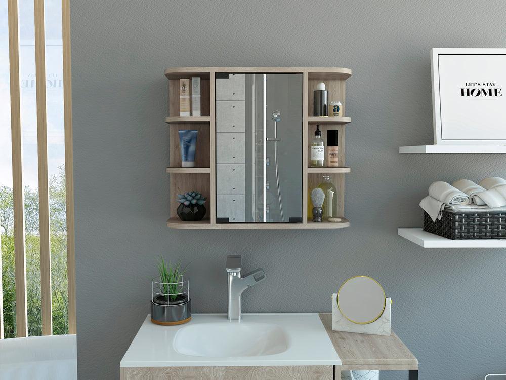 Gabinete de Baño Delio, Humo, con Una Puerta de Espejo Abatible y Seis Entrepaños ZF - VIRTUAL MUEBLES