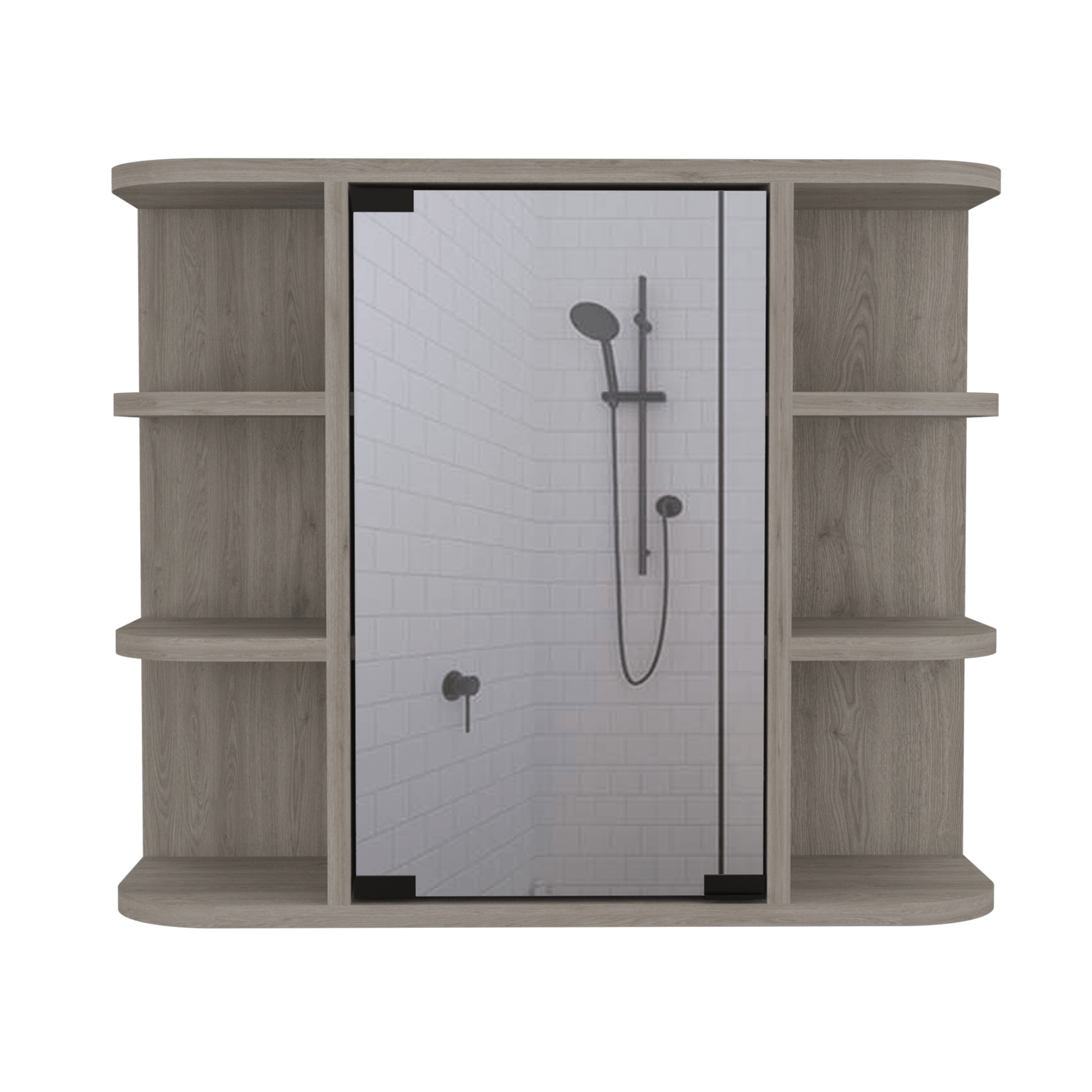 Gabinete de Baño Delio, Humo, con Una Puerta de Espejo Abatible y Seis Entrepaños ZF - VIRTUAL MUEBLES