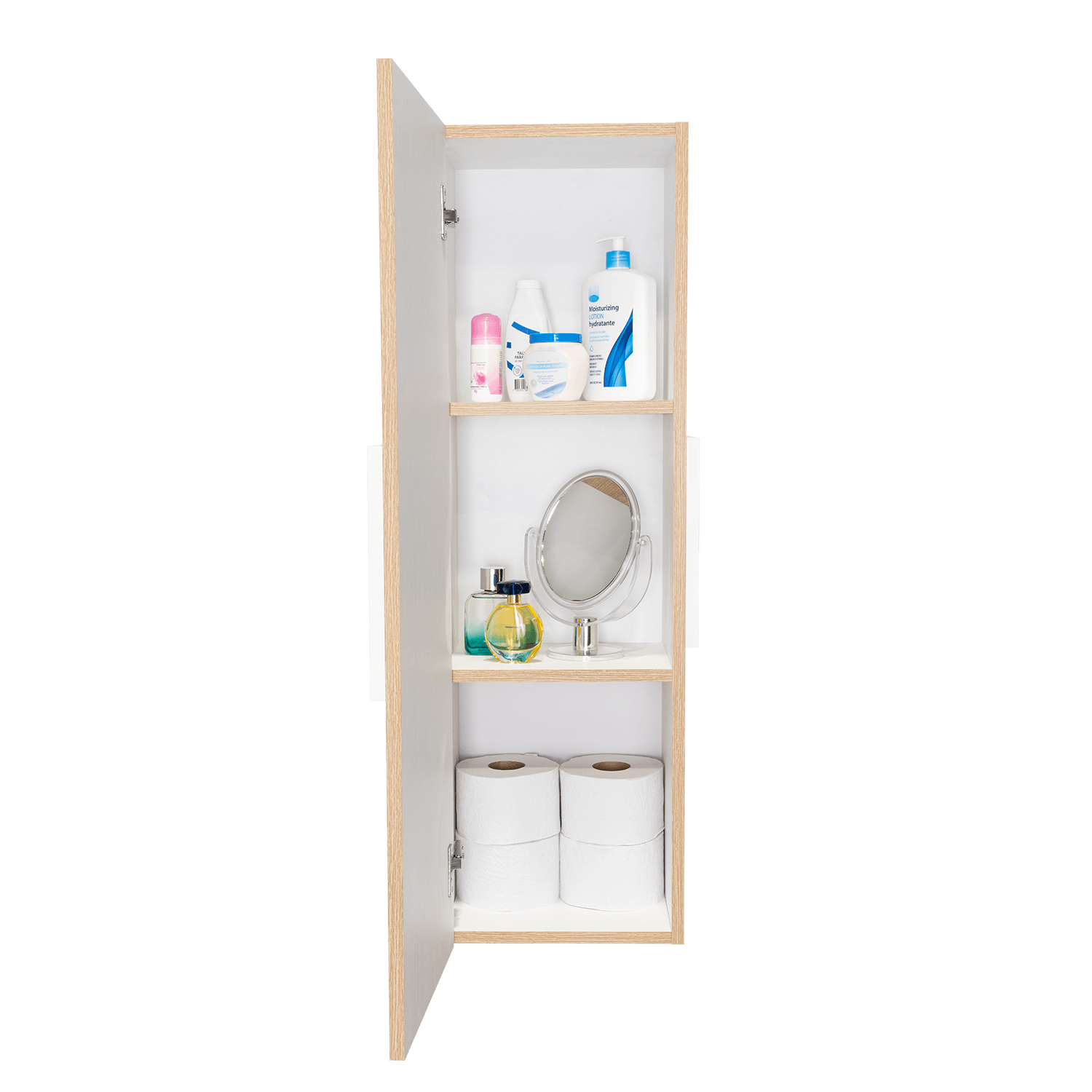 Gabinete de Baño Picasso, Blanco y Café Claro, con Espacio Para Guardar Objetos de Aseo ZF - VIRTUAL MUEBLES