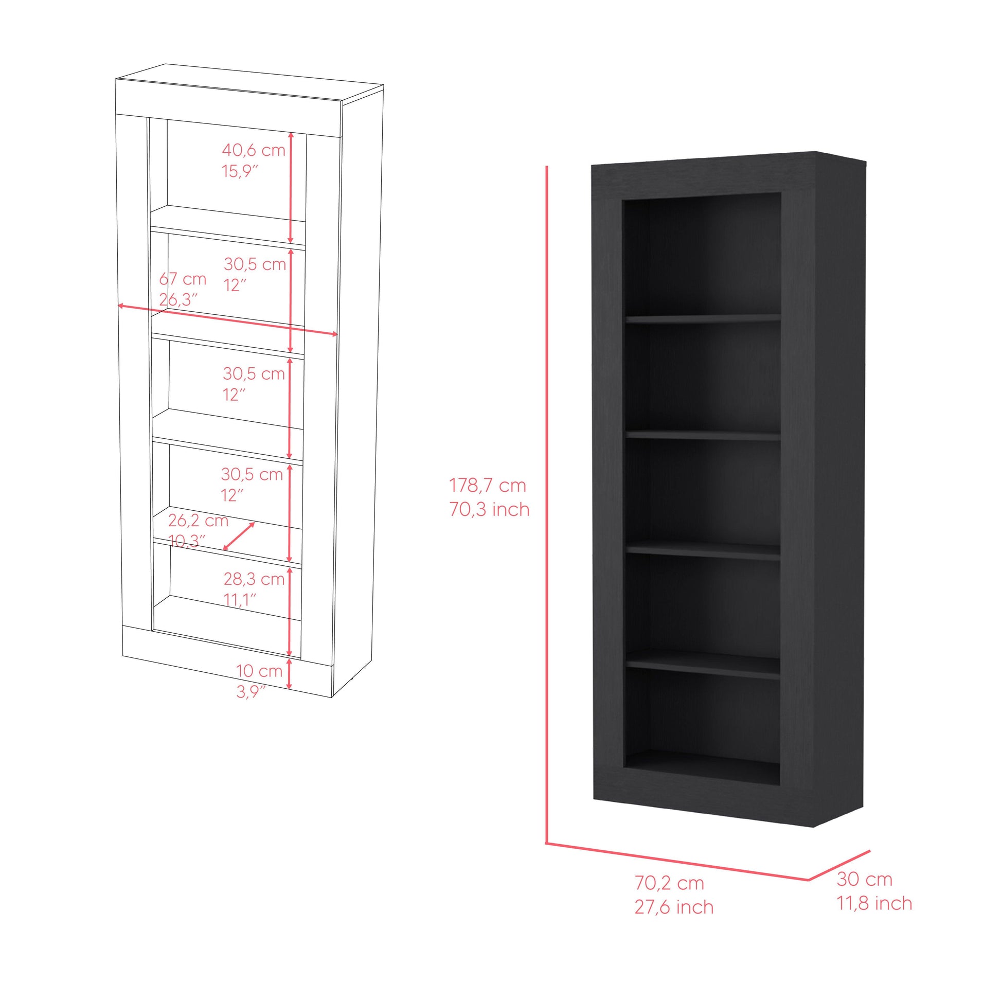 Biblioteca Nuwa, Wengue, con Variedad de Espacios Para Libros y Artículos Decorativos ZF - VIRTUAL MUEBLES