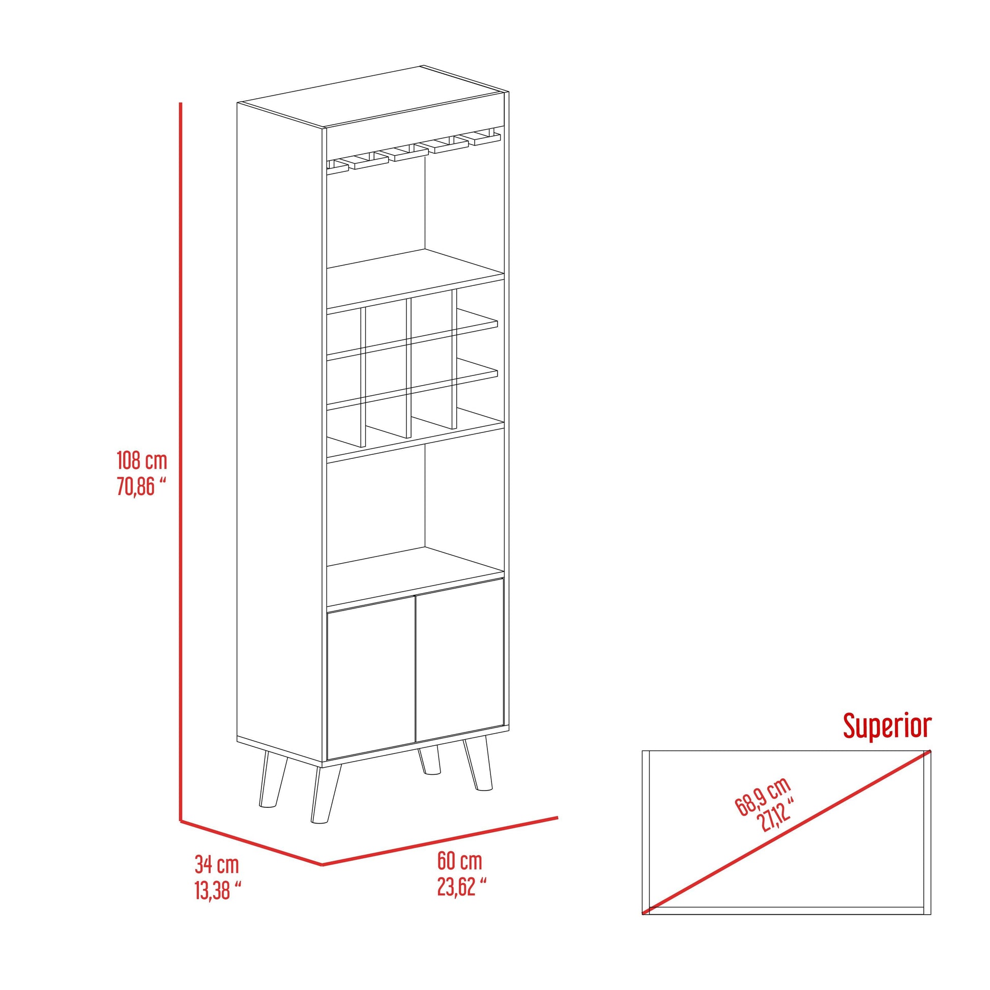 Bar Mirabella, Cocoa, con Dos Puertas Abatibles y Espacio para Almacenar Copas - VIRTUAL MUEBLES