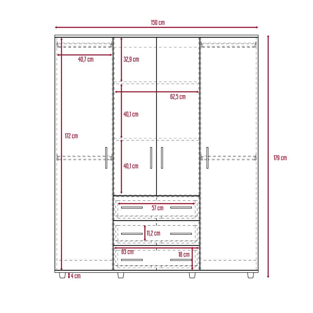 Closet Fontana, Chocolate y Blanco, con Cuatro Tubos Para Colgar Ropa y Zapatero En La Parte Inferior - VIRTUAL MUEBLES