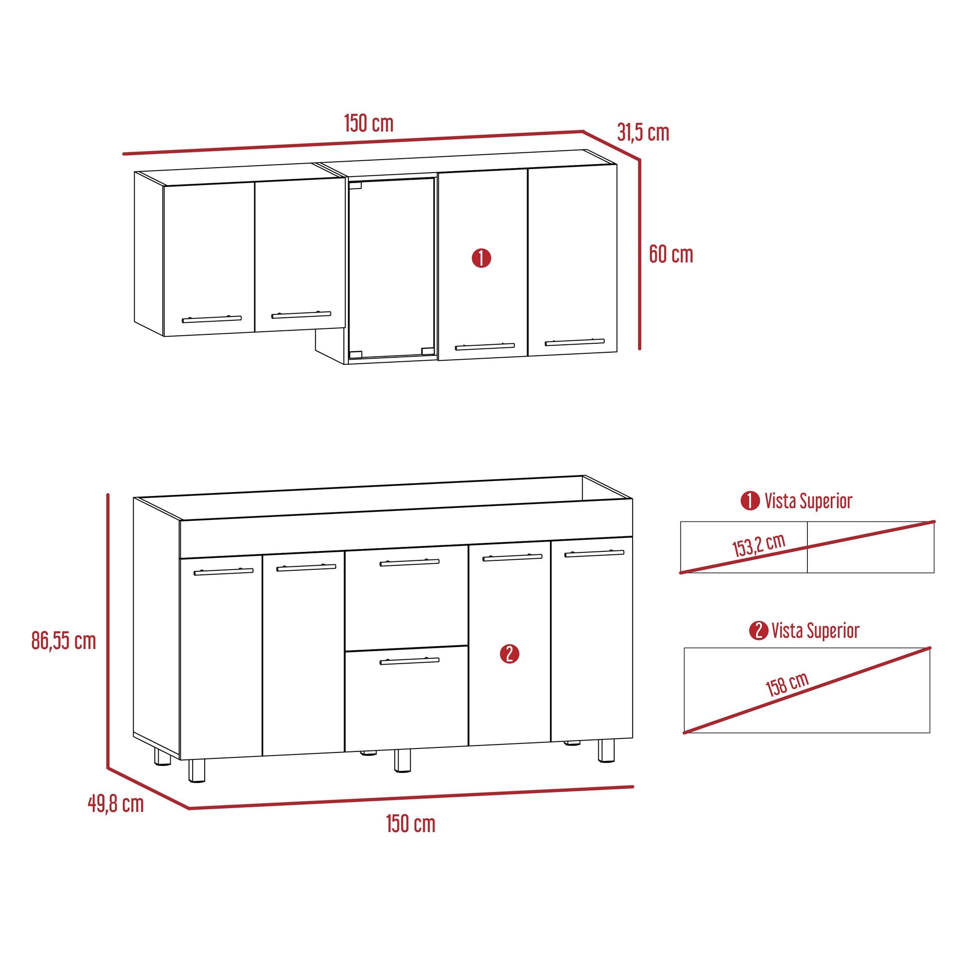 Cocina Integral Prada, Moca y Blanco, Incluye Mesón Derecho - VIRTUAL MUEBLES