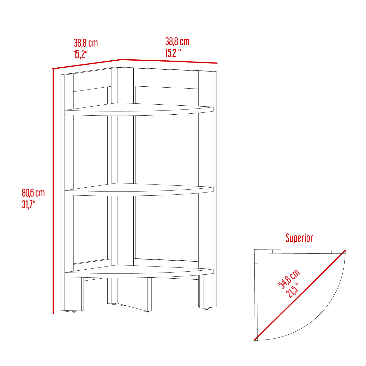 Mesa Auxiliar Esquinera, Athos, Macadamia, con Tres Entrepaños - VIRTUAL MUEBLES