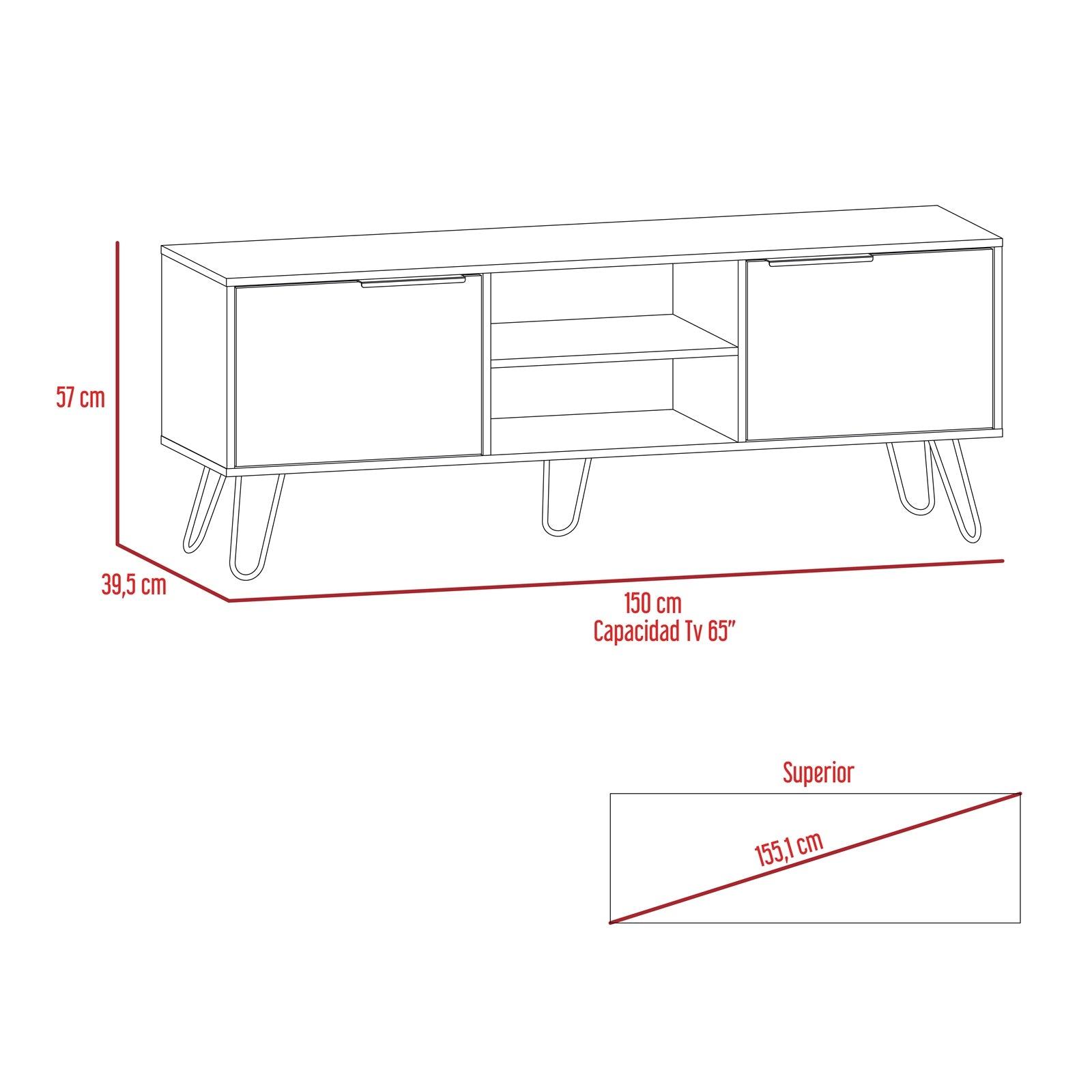 Mesa de Tv Ali, Café Claro y Wengue, para Tv de 65 Pulgadas - VIRTUAL MUEBLES