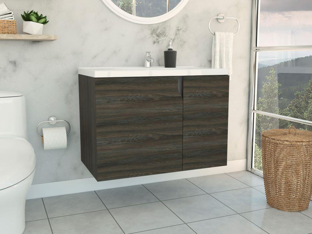 Mueble Lavamanos Elipse color Grafito y Plata Oscuro para Baño.