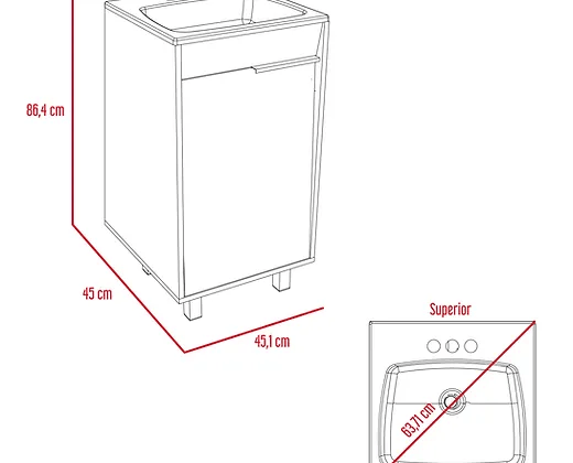 Mueble Lavamanos Burco, Café claro con Blanco, con espacio para ubicar objetos de aseo Incluye Lavamanos - VIRTUAL MUEBLES