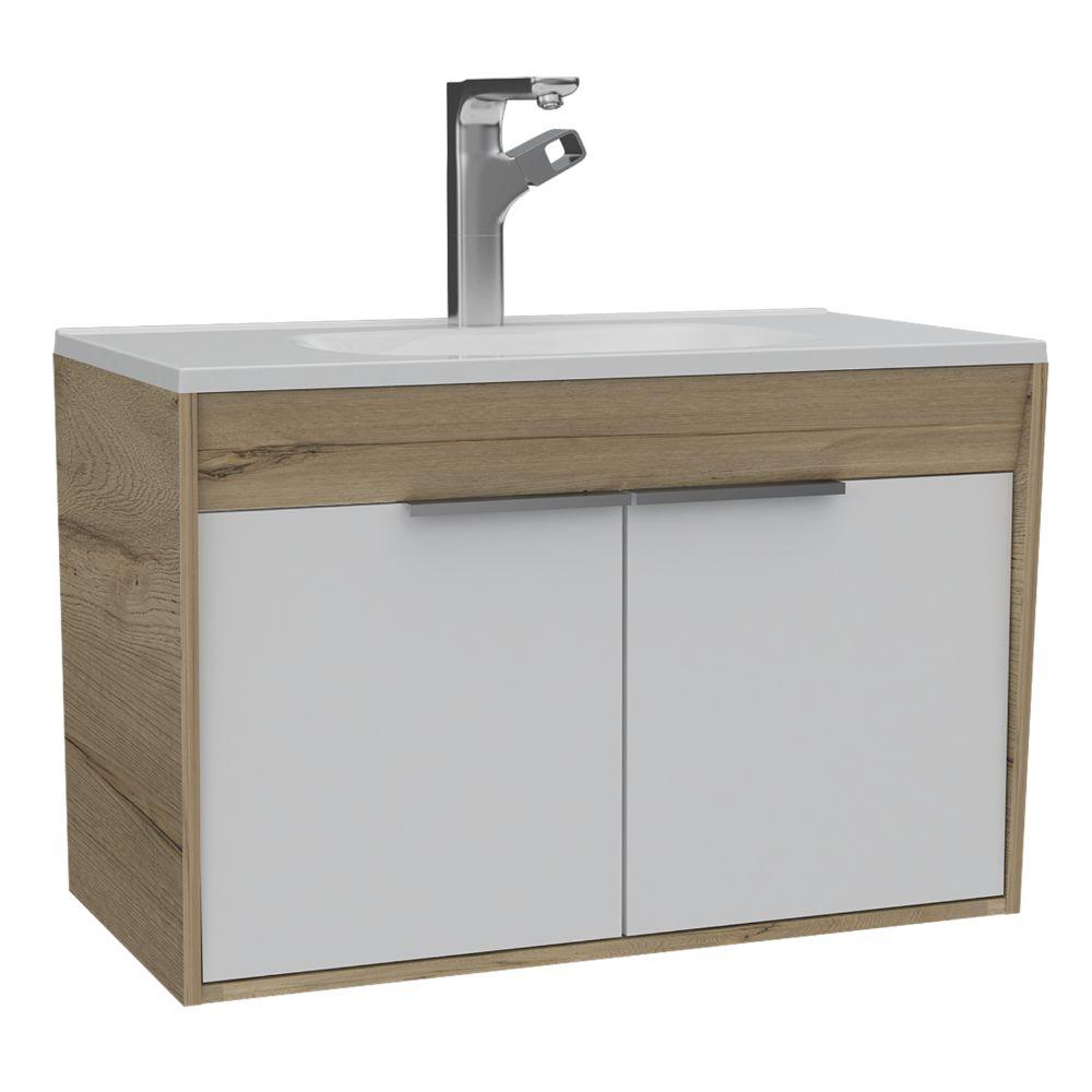 Mueble Lavamanos Burco color Café claro y Blanco para Baño.