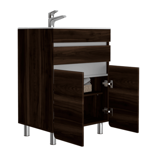 Mueble Lavamanos Aluvy color Caoba y Gris para Baño.