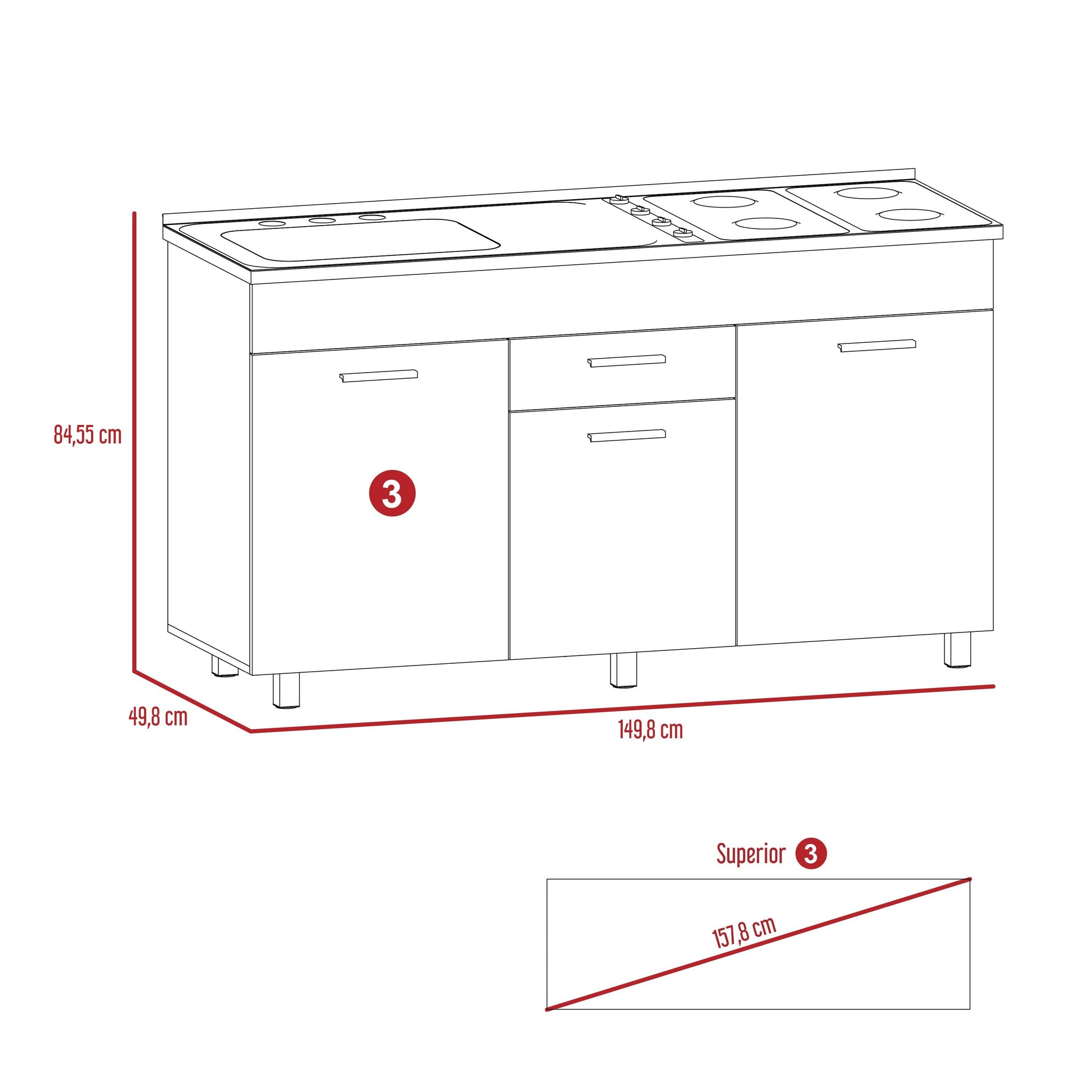 Gabinete Inferior Eris, Gris y Blanco, con multiples entrepaños y amplia superficie. - VIRTUAL MUEBLES