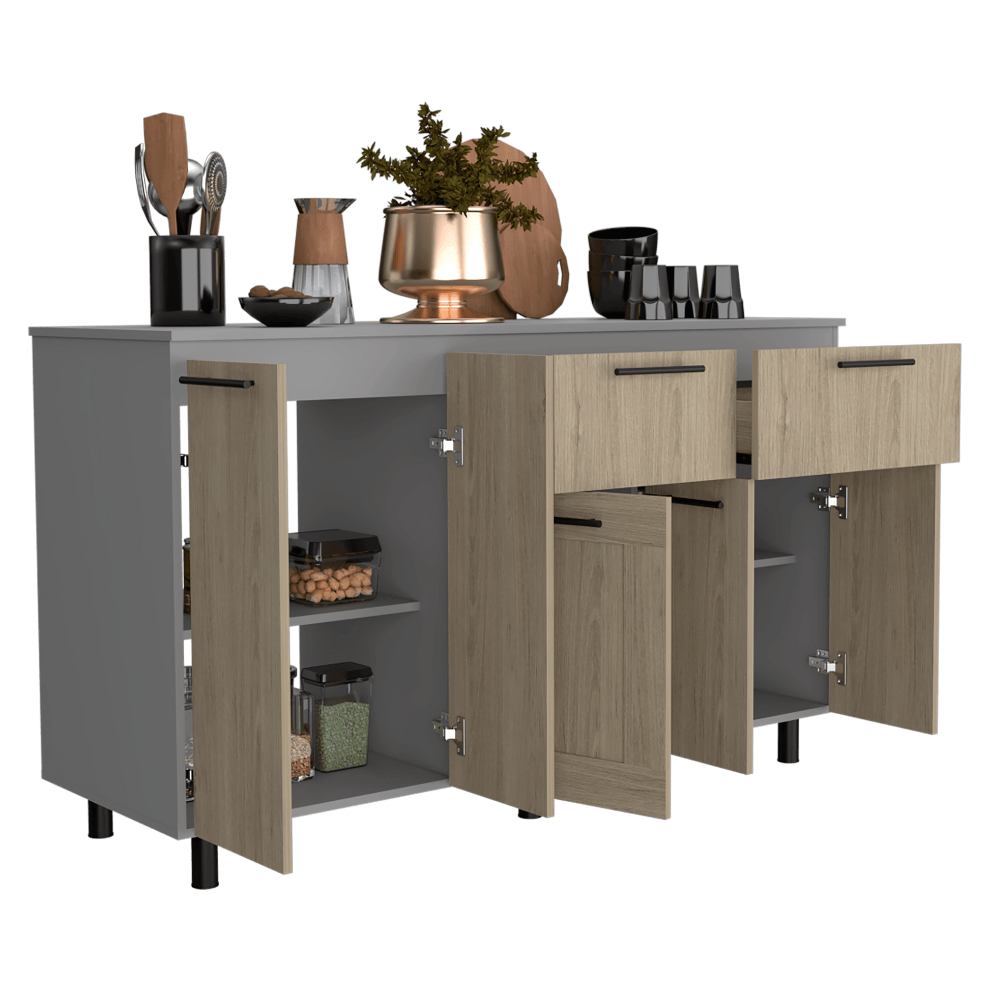 Gabinete Inferior Kazán, Beige y Gris, con Gran Capacidad de Almacenamiento - VIRTUAL MUEBLES