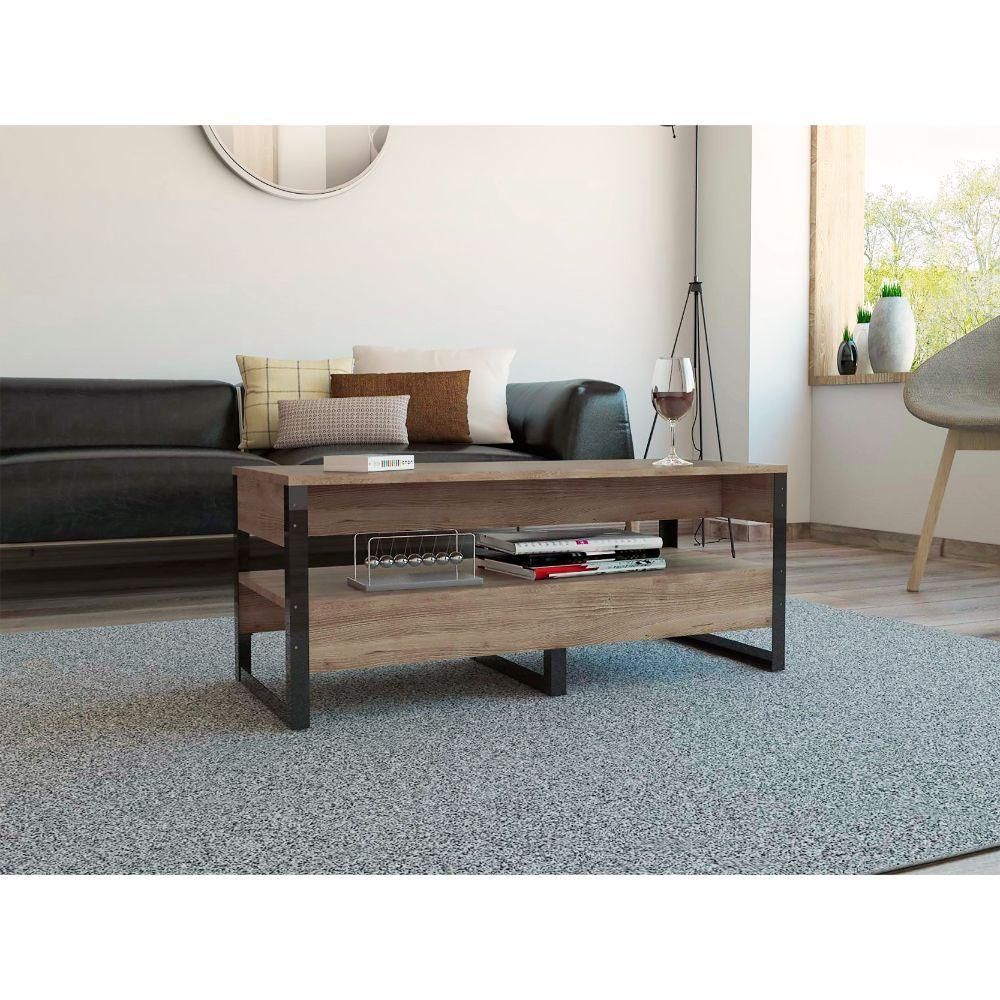 Mesa de Centro Korina, Miel, con Amplio Espacio y Patas de Acero - VIRTUAL MUEBLES