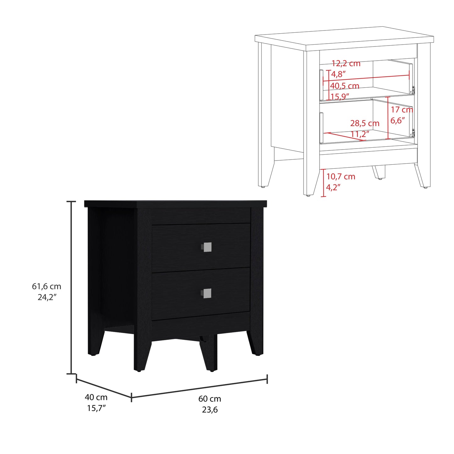 Mesa de Noche Dalot, Wengue, con Cajones y Diseño Moderno ZF - VIRTUAL MUEBLES