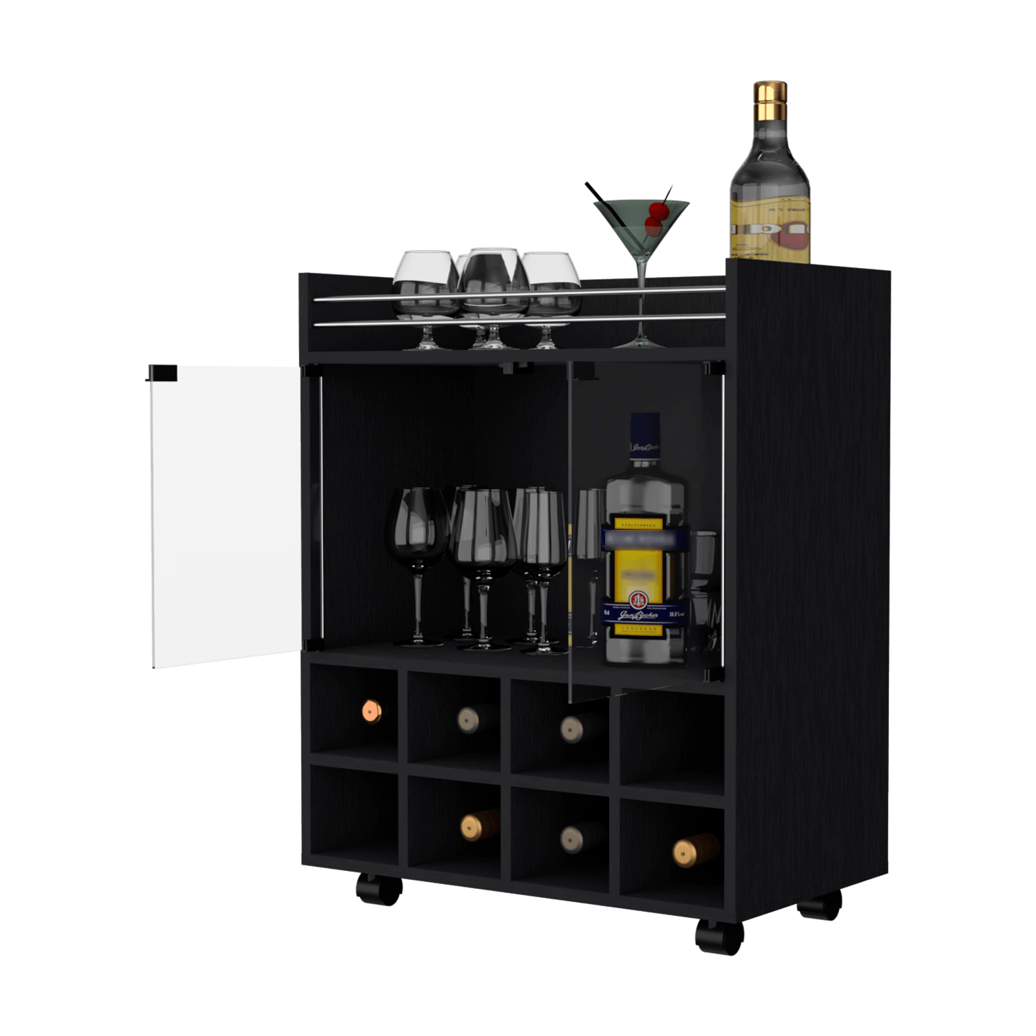 Bar Archipiélago, Wengue, con espacio para organizar licores u objetos decorativos, manijas metalicas ZF - VIRTUAL MUEBLES