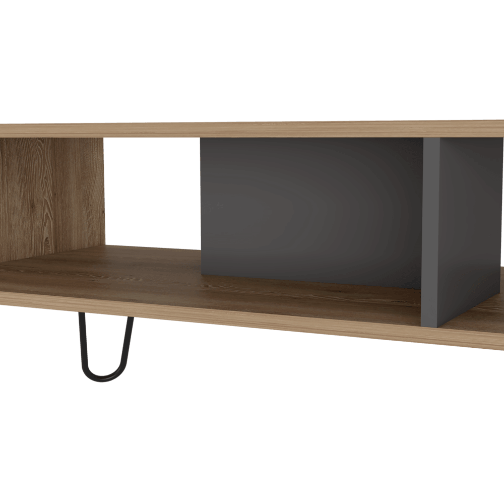 Mesa de Centro Vany, Miel y Plata Oscuro, con Amplio Espacio Para Elementos Decorativos y Patas de Acero ZF - VIRTUAL MUEBLES