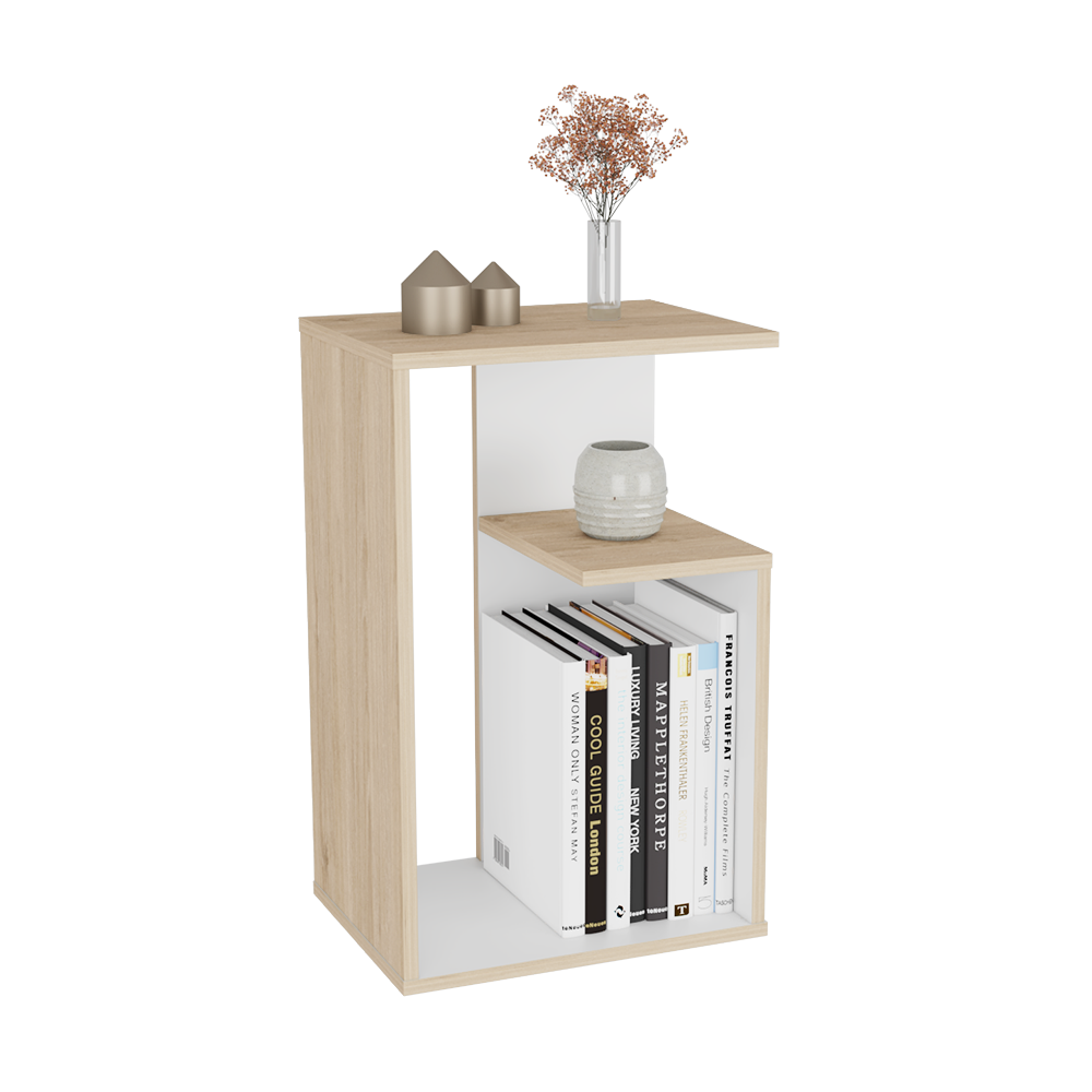 Mesa Auxiliar Evert, Beige y Blanco, con diseño moderno y espacio para ubicar objetos