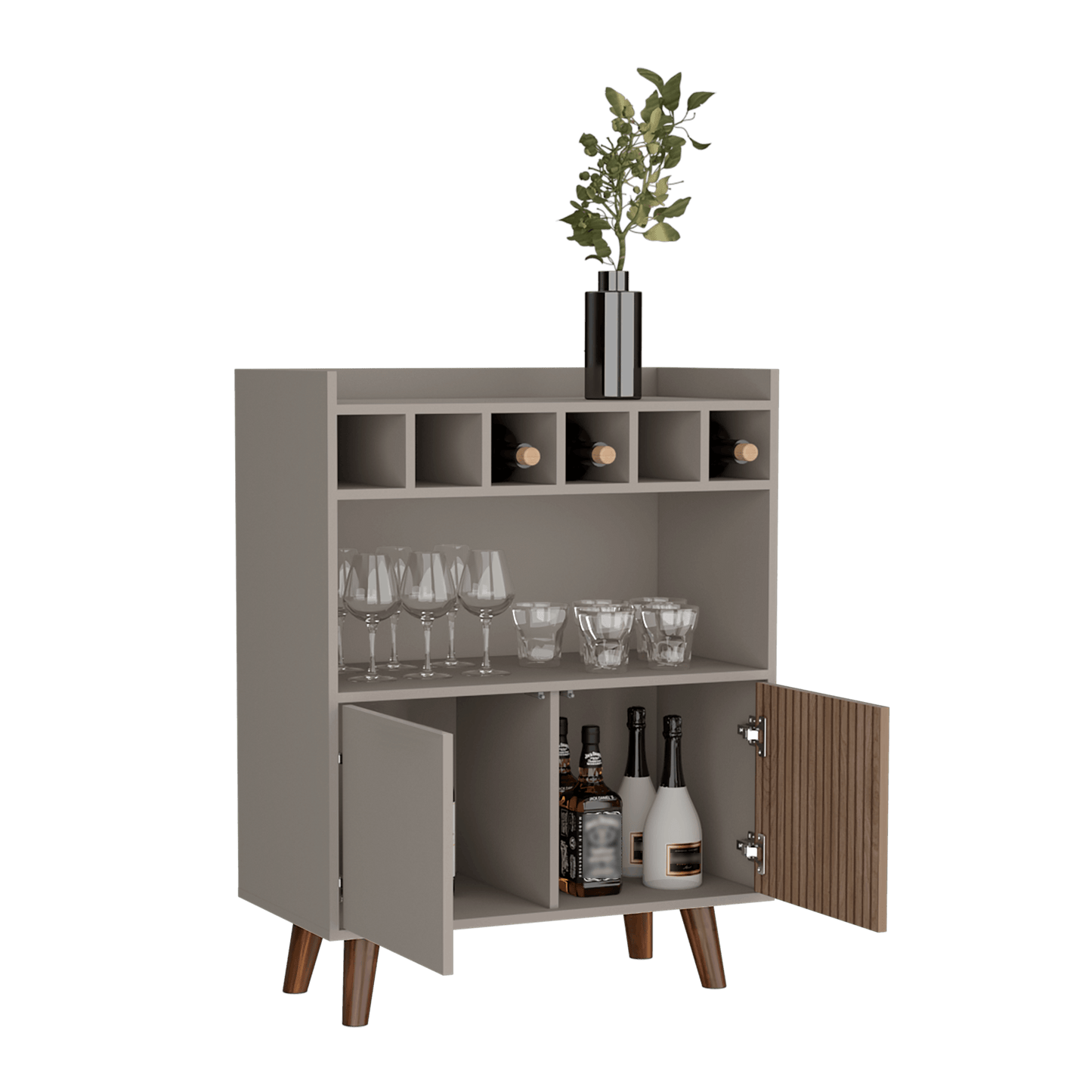 Bar Mirabella, Cocoa, con Dos Puertas Abatibles y Espacio para Almacenar Copas - VIRTUAL MUEBLES