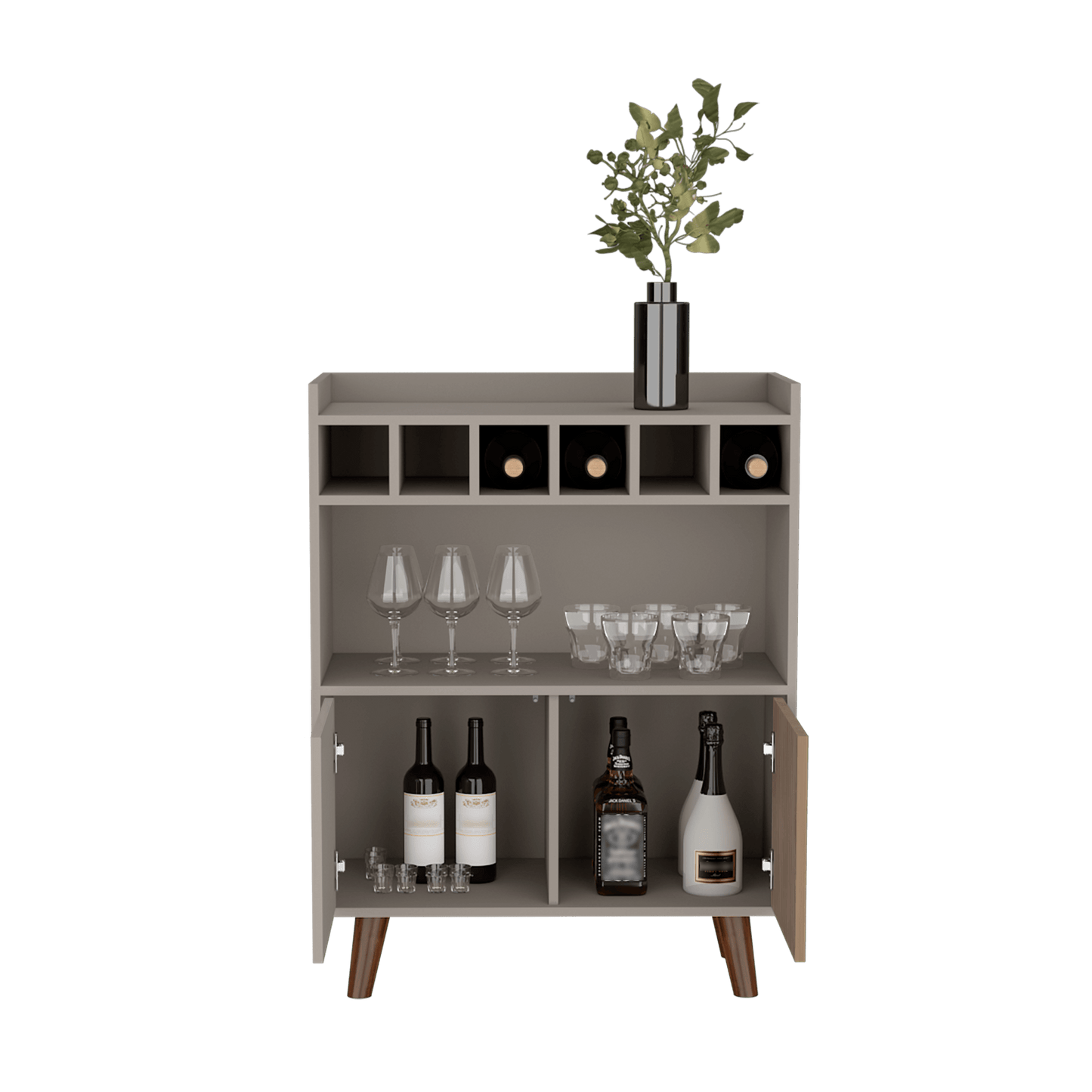 Bar Mirabella, Cocoa, con Dos Puertas Abatibles y Espacio para Almacenar Copas - VIRTUAL MUEBLES