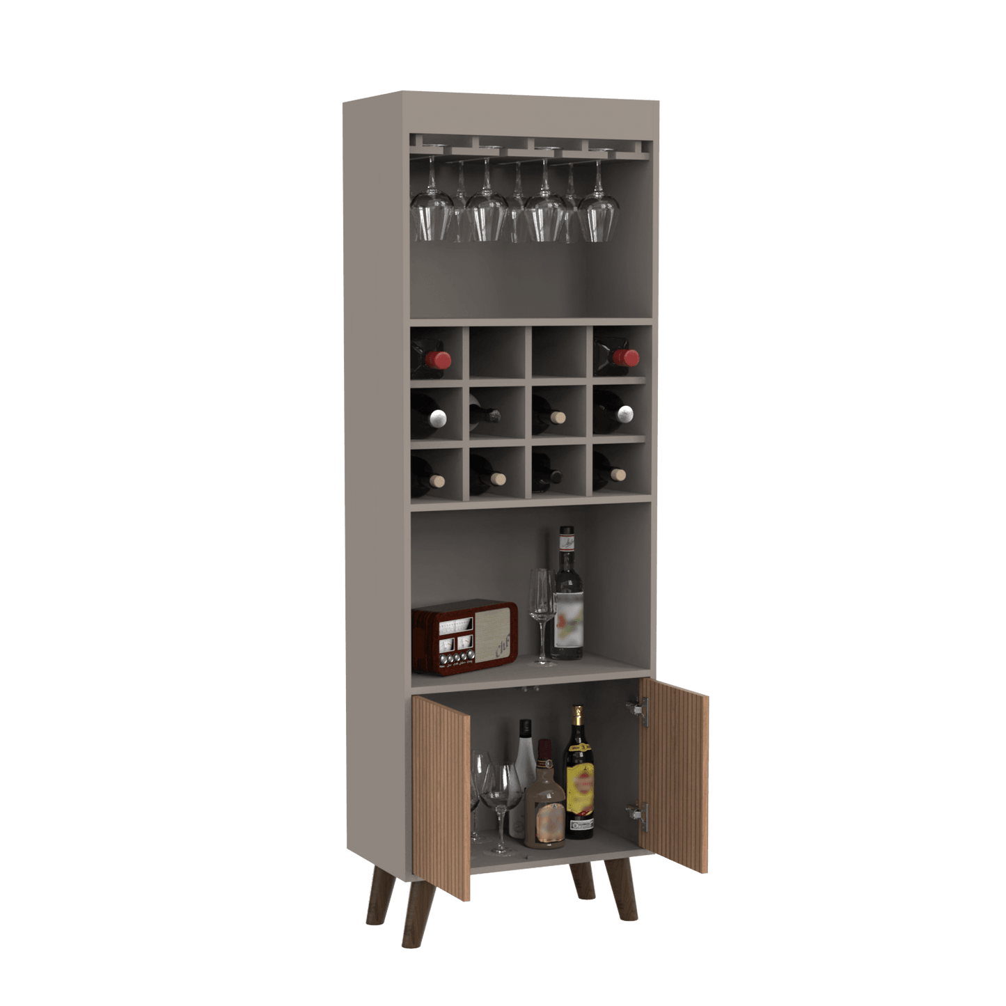 Bar Mirabella, Cocoa, con Dos Puertas Abatibles y Espacio para Almacenar Copas - VIRTUAL MUEBLES