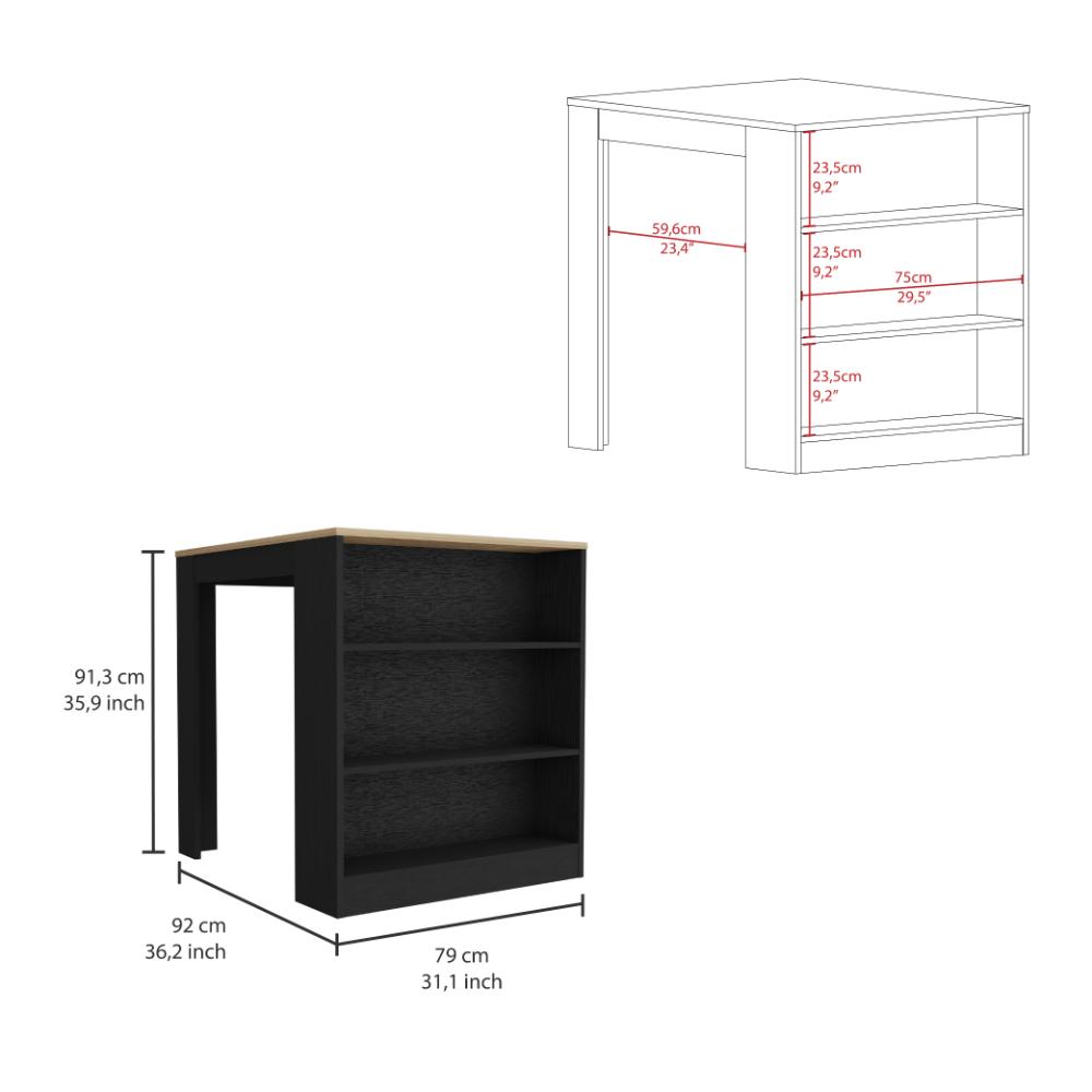 Barra de Cocina Mayer, Wengue y Miel, con Amplia Superficie y Tres Entrepaños ZF