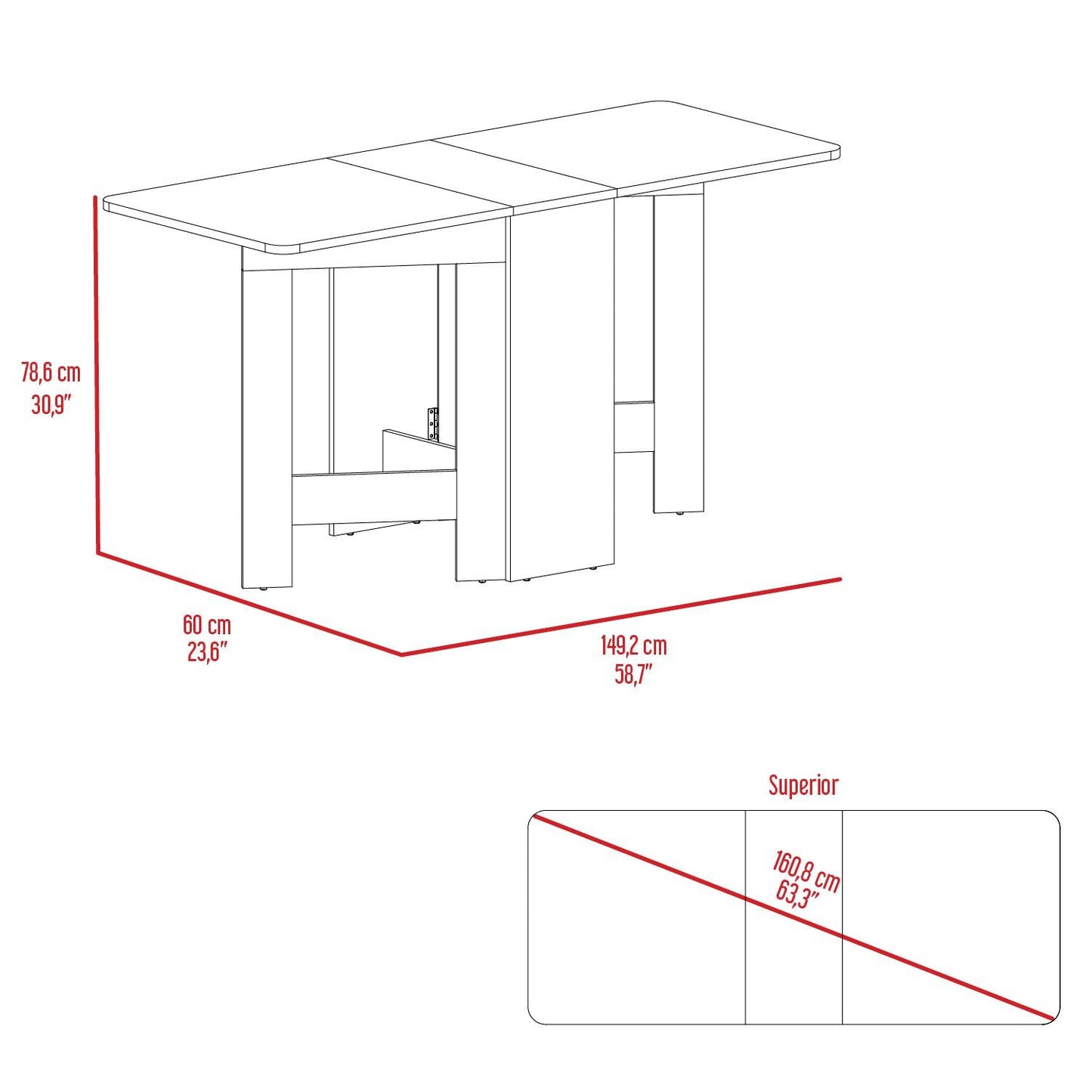 Mesa Auxiliar de Cocina Plegable Merida, Wengue y Macadamia, con Amplia Superficie - VIRTUAL MUEBLES