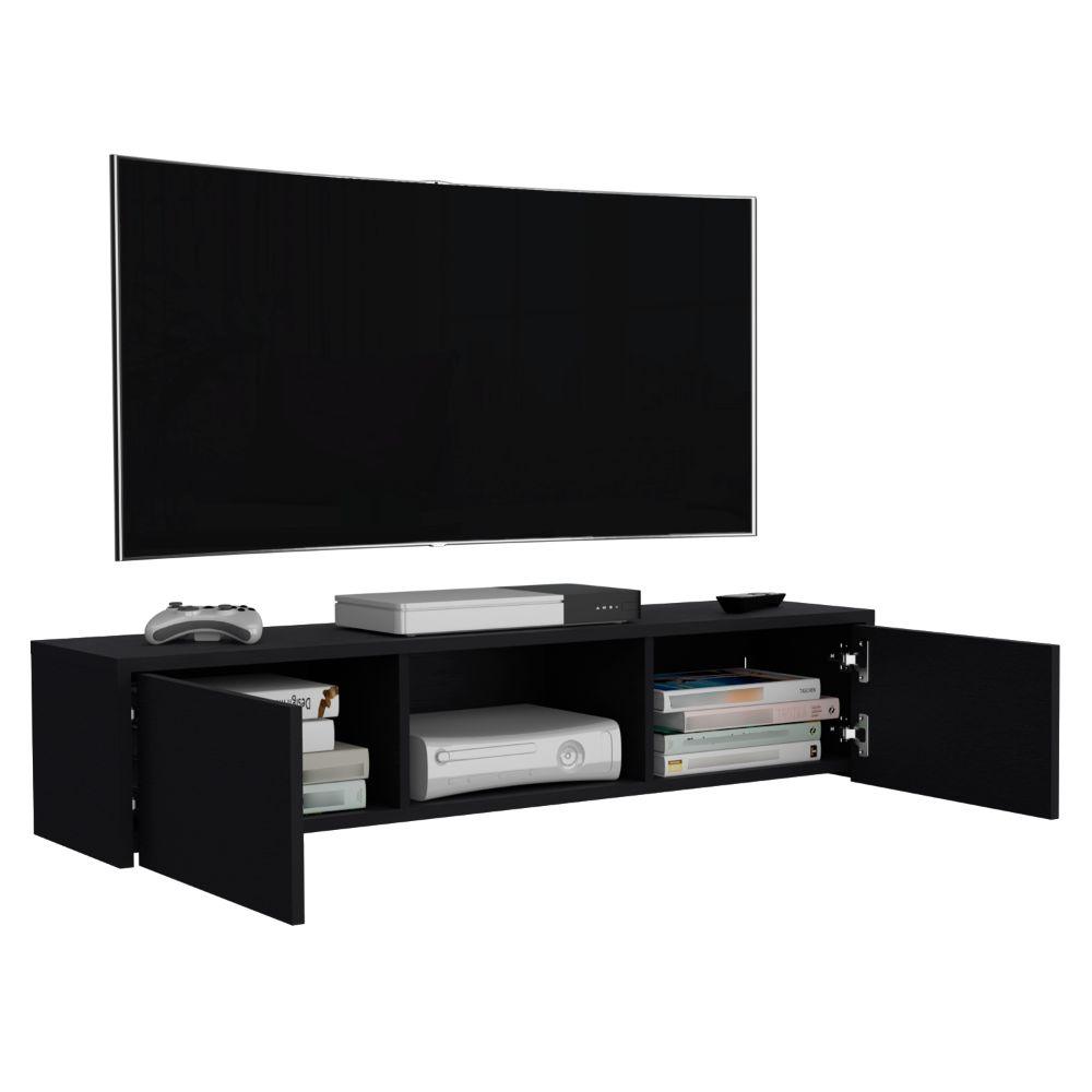 Mesa Para Tv Flotante Gleid, Wengue, con Dos Puertas Abatibles - VIRTUAL MUEBLES