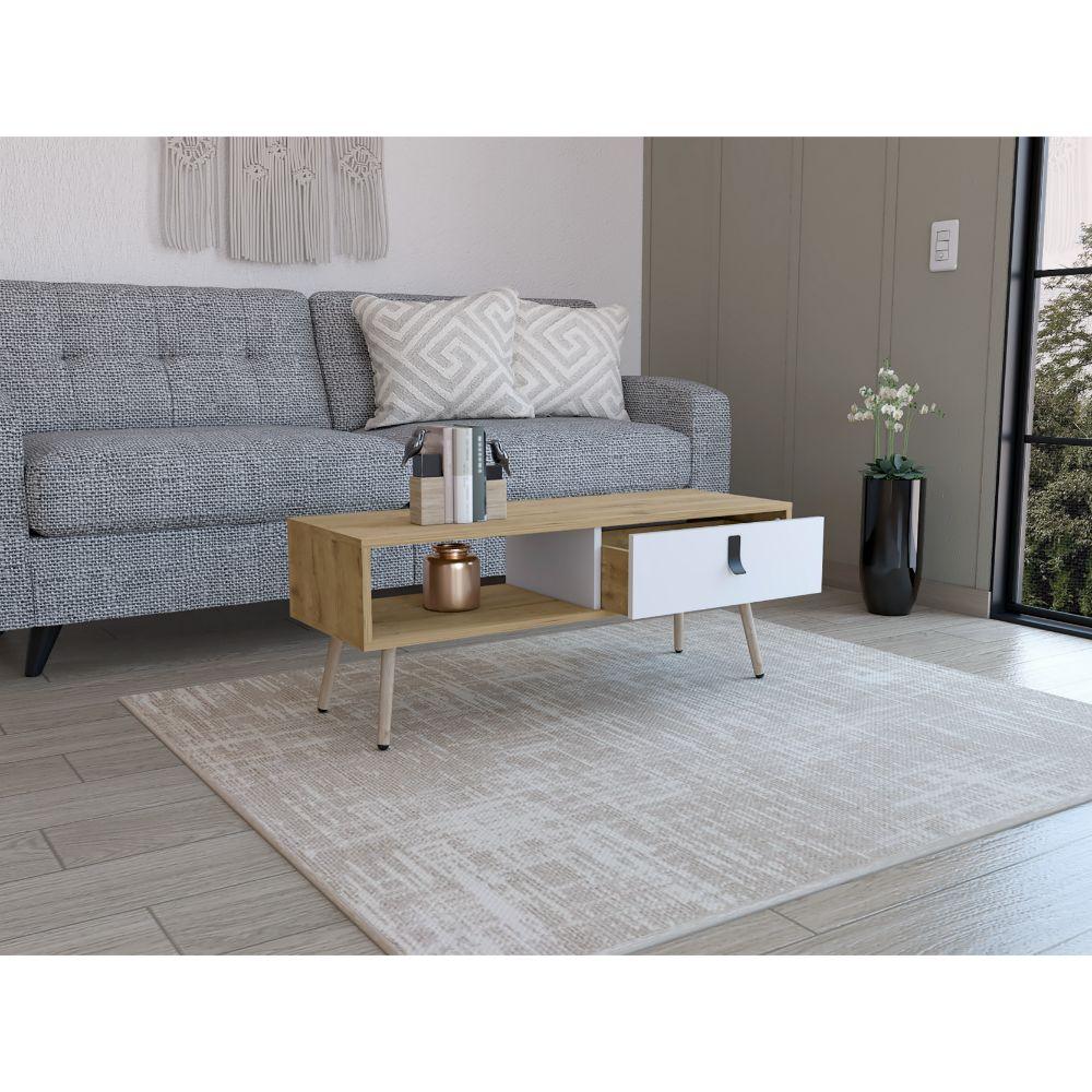 Mesa de Centro Huna, Blanco y Macadamia, Con Espacios Para Colocar Objetos Decorativos - VIRTUAL MUEBLES