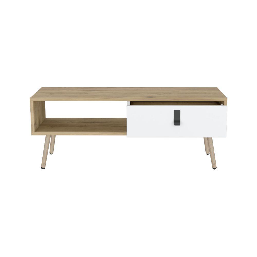 Mesa de Centro Huna, Blanco y Macadamia, Con Espacios Para Colocar Objetos Decorativos - VIRTUAL MUEBLES