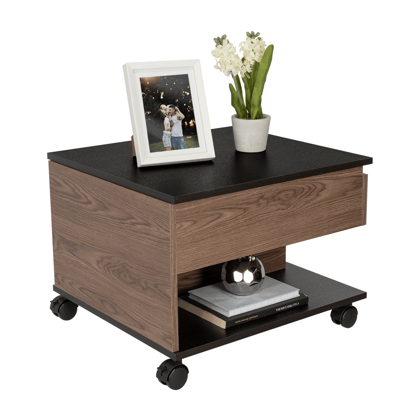 Mesa de Centro Salento, Chocolate y Wengue, con Un Cajón Interno Multiusos - VIRTUAL MUEBLES