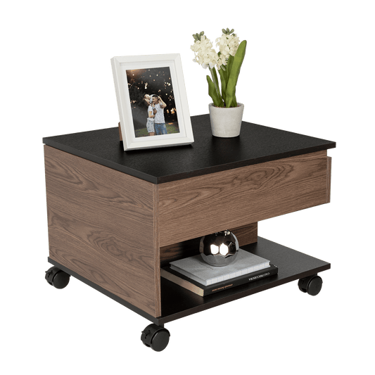 Mesa de Centro Salento, Chocolate y Wengue, con Un Cajón Interno Multiusos - VIRTUAL MUEBLES