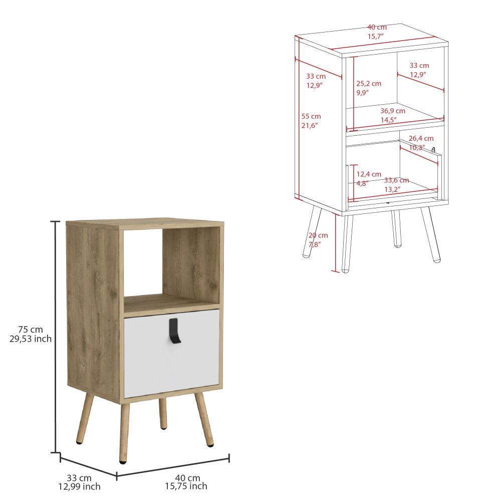 Mesa de Noche Huna, Blanco y Macadamia, Con Un Cajón - VIRTUAL MUEBLES