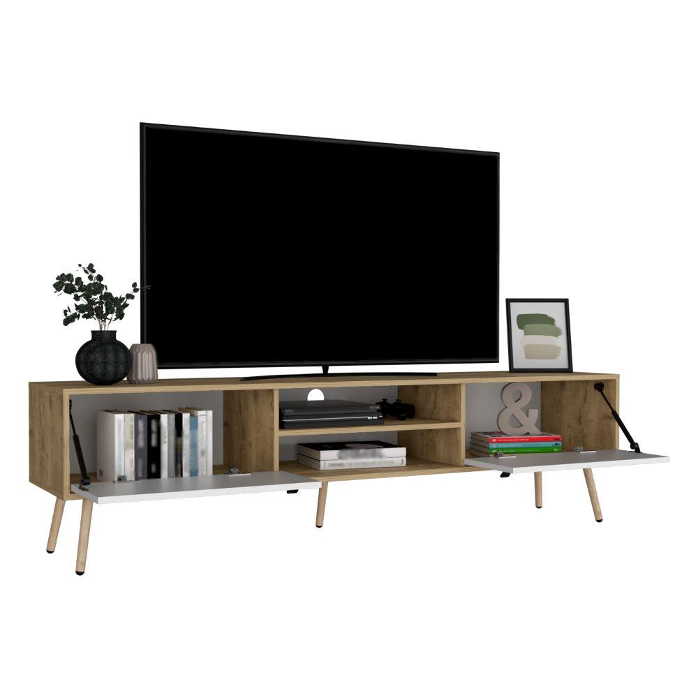 Mesa para TV Lienxo, Macadamia y Blanco, Con Espacio Para TV Hasta 75 Pulgadas - VIRTUAL MUEBLES