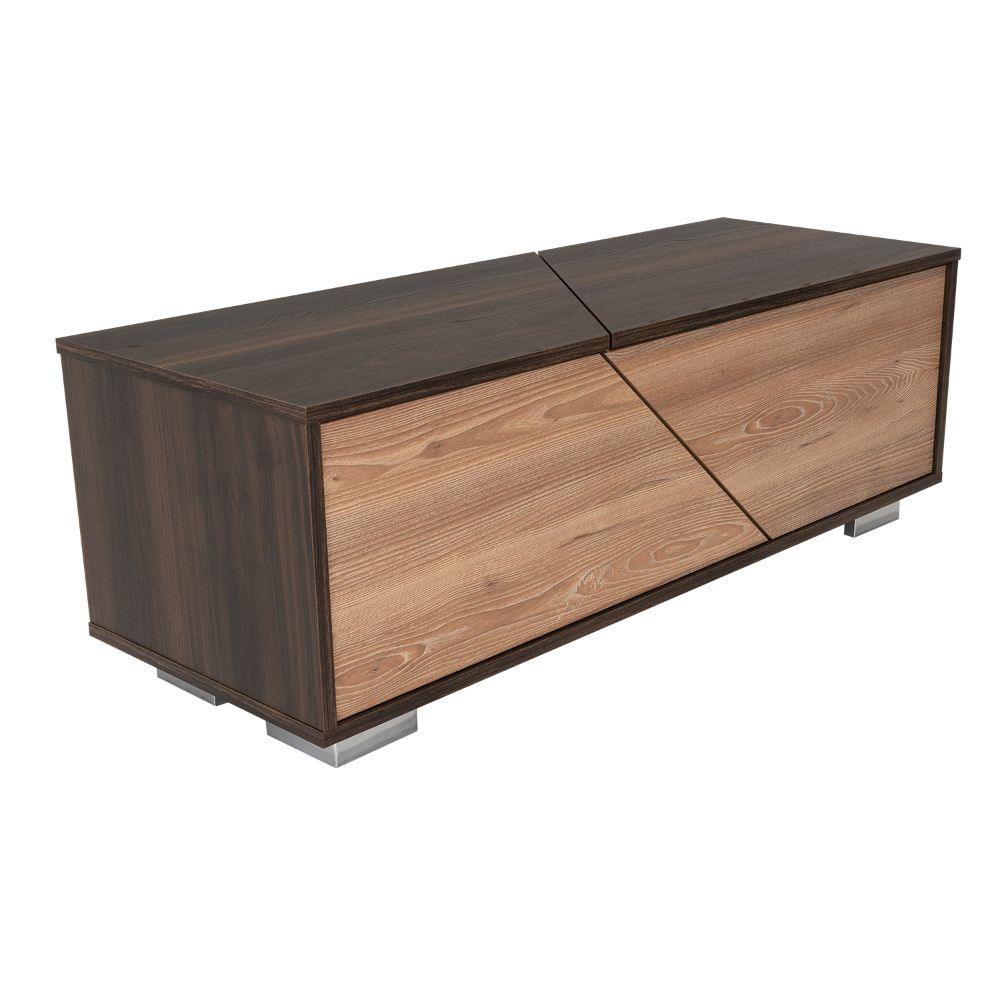 Mesa de Centro Ariel, Caoba y Miel, con Una Puerta y Patas de Acero - VIRTUAL MUEBLES