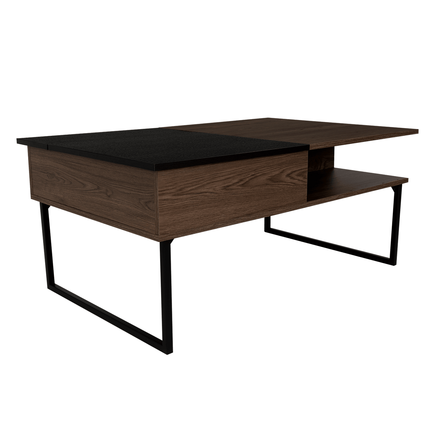 Mesa de Centro Salento, Chocolate y Wengue, con patas metálicas - VIRTUAL MUEBLES