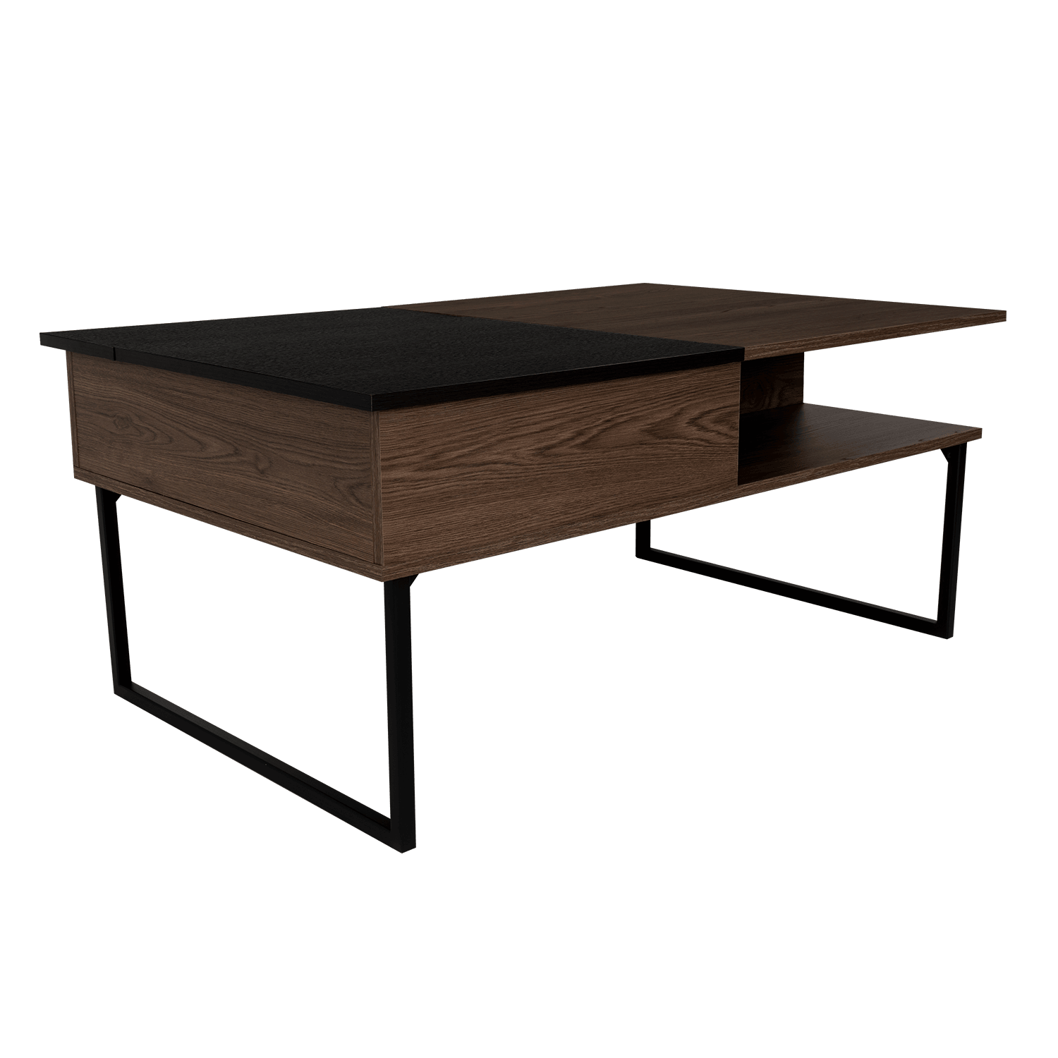 Mesa de Centro Salento, Chocolate y Wengue, con patas metálicas - VIRTUAL MUEBLES