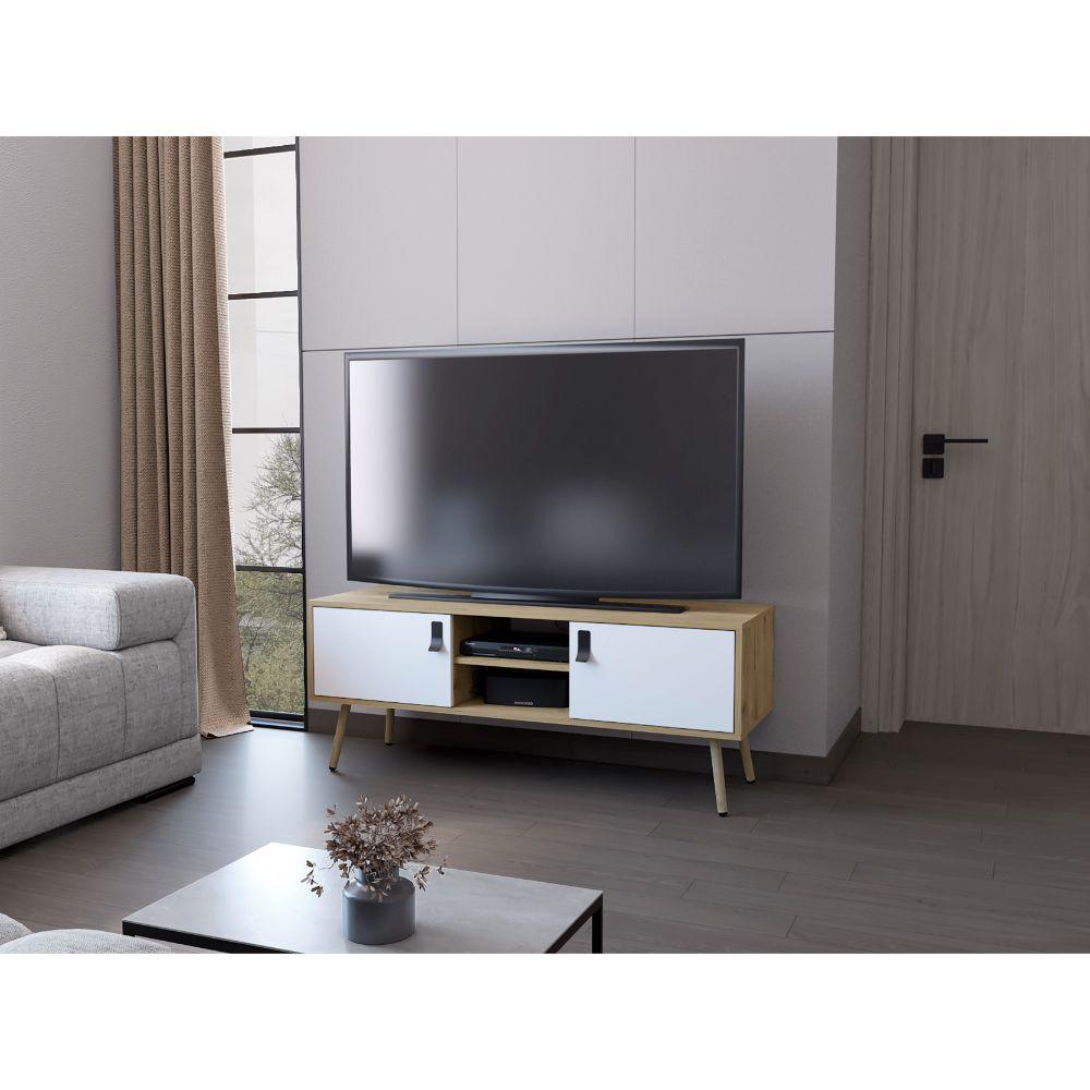 Mesa para TV Lienxo, Blanco y Macadamia, Con Espacio Para TV Hasta 50 Pulgadas - VIRTUAL MUEBLES