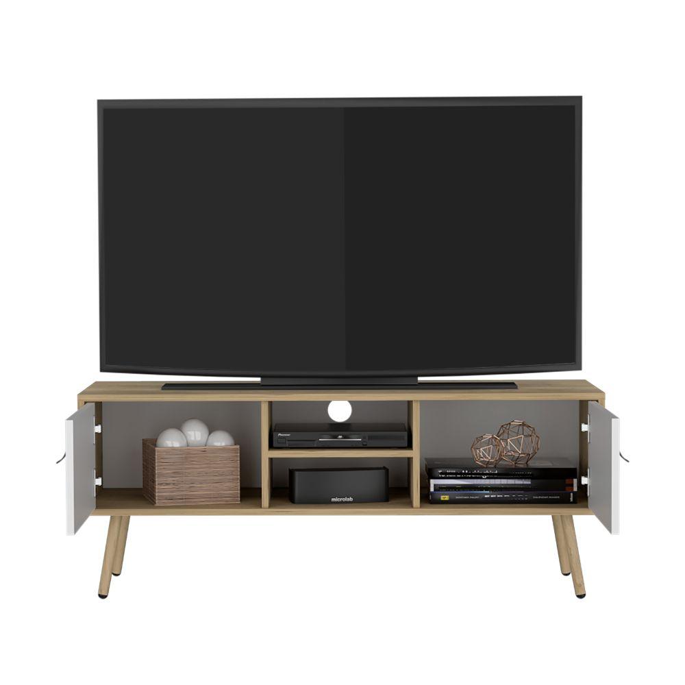 Mesa para TV Lienxo, Blanco y Macadamia, Con Espacio Para TV Hasta 50 Pulgadas - VIRTUAL MUEBLES