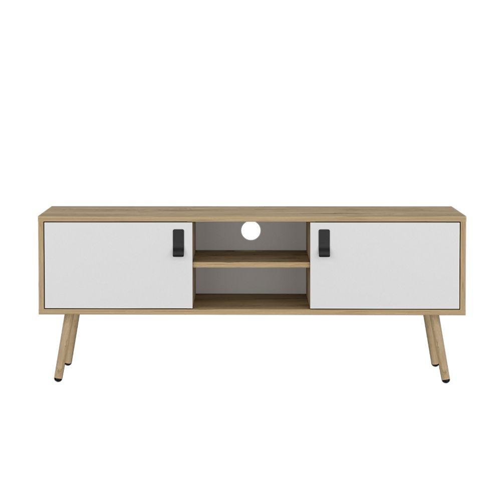 Mesa para TV Lienxo, Blanco y Macadamia, Con Espacio Para TV Hasta 50 Pulgadas - VIRTUAL MUEBLES