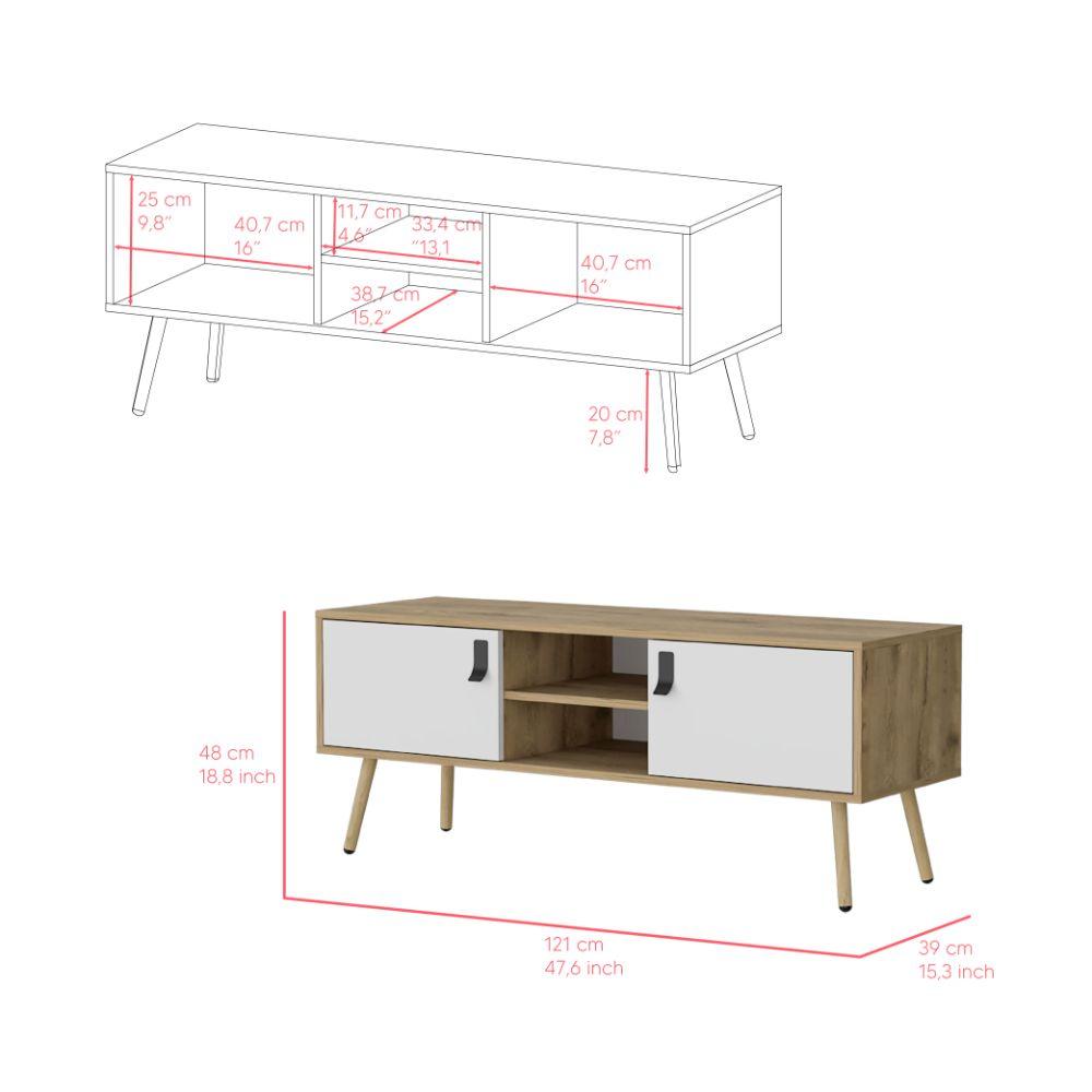 Mesa para TV Lienxo, Blanco y Macadamia, Con Espacio Para TV Hasta 50 Pulgadas - VIRTUAL MUEBLES